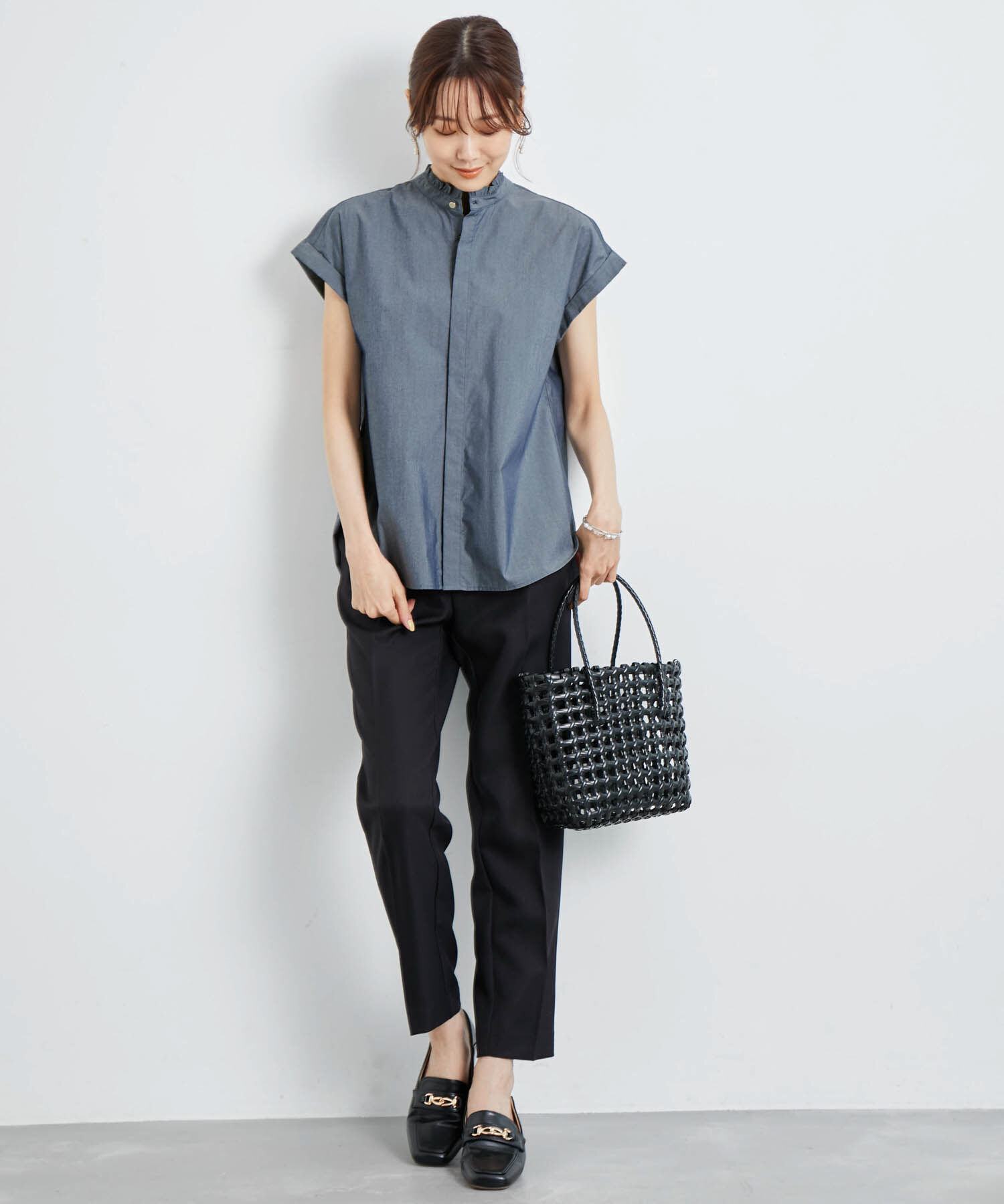 Rope&rsquo;Picnic「洗える/バンドフリルフレンチ袖シャツ」|シャツ・ブラウス|