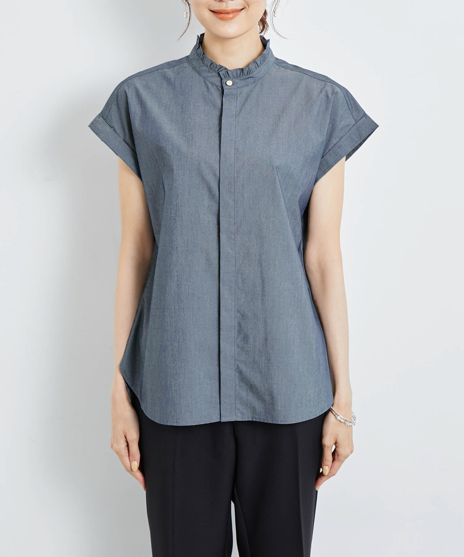 Rope&rsquo;Picnic「洗える/バンドフリルフレンチ袖シャツ」|シャツ・ブラウス|