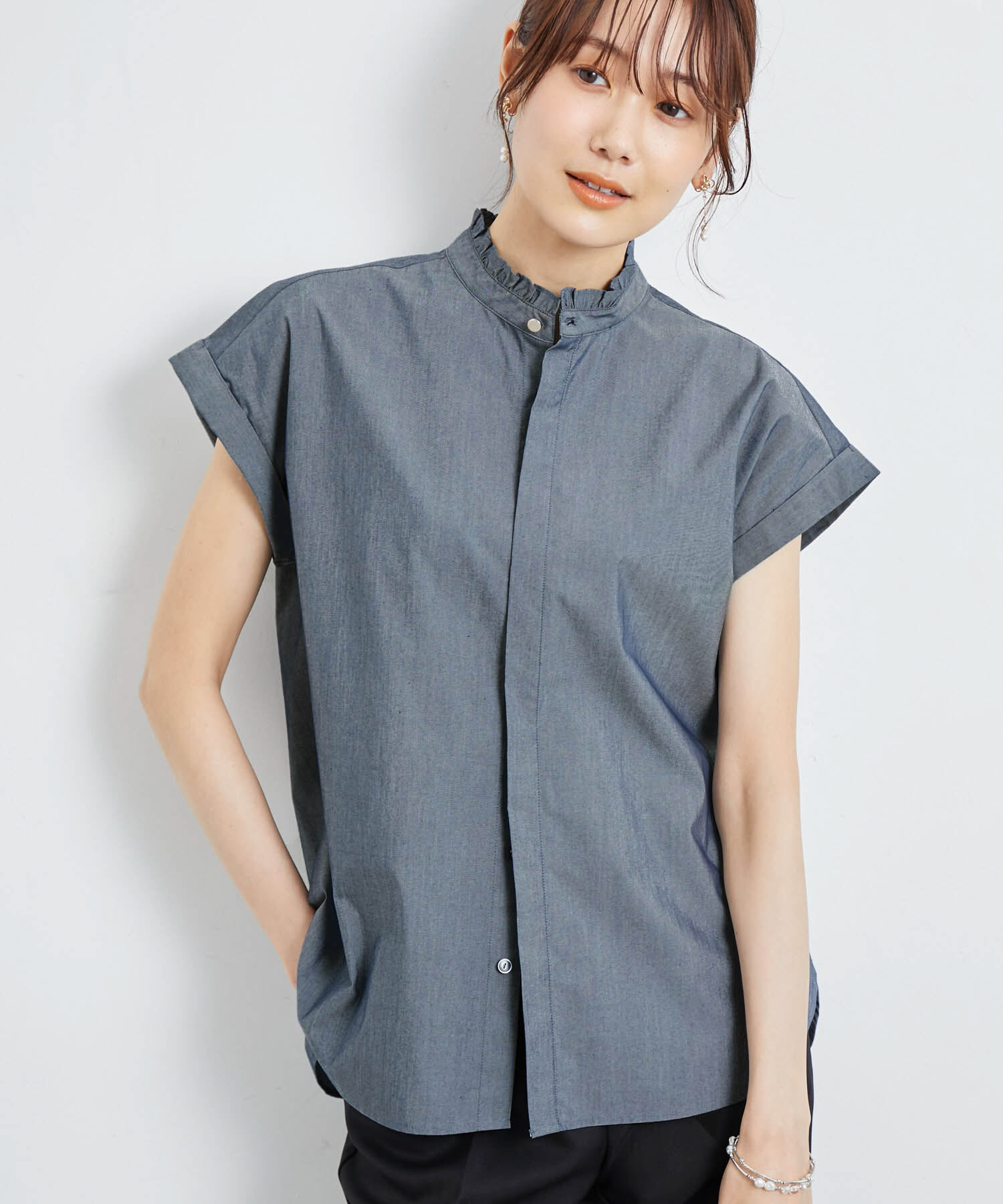 Rope&rsquo;Picnic「洗える/バンドフリルフレンチ袖シャツ」|シャツ・ブラウス|