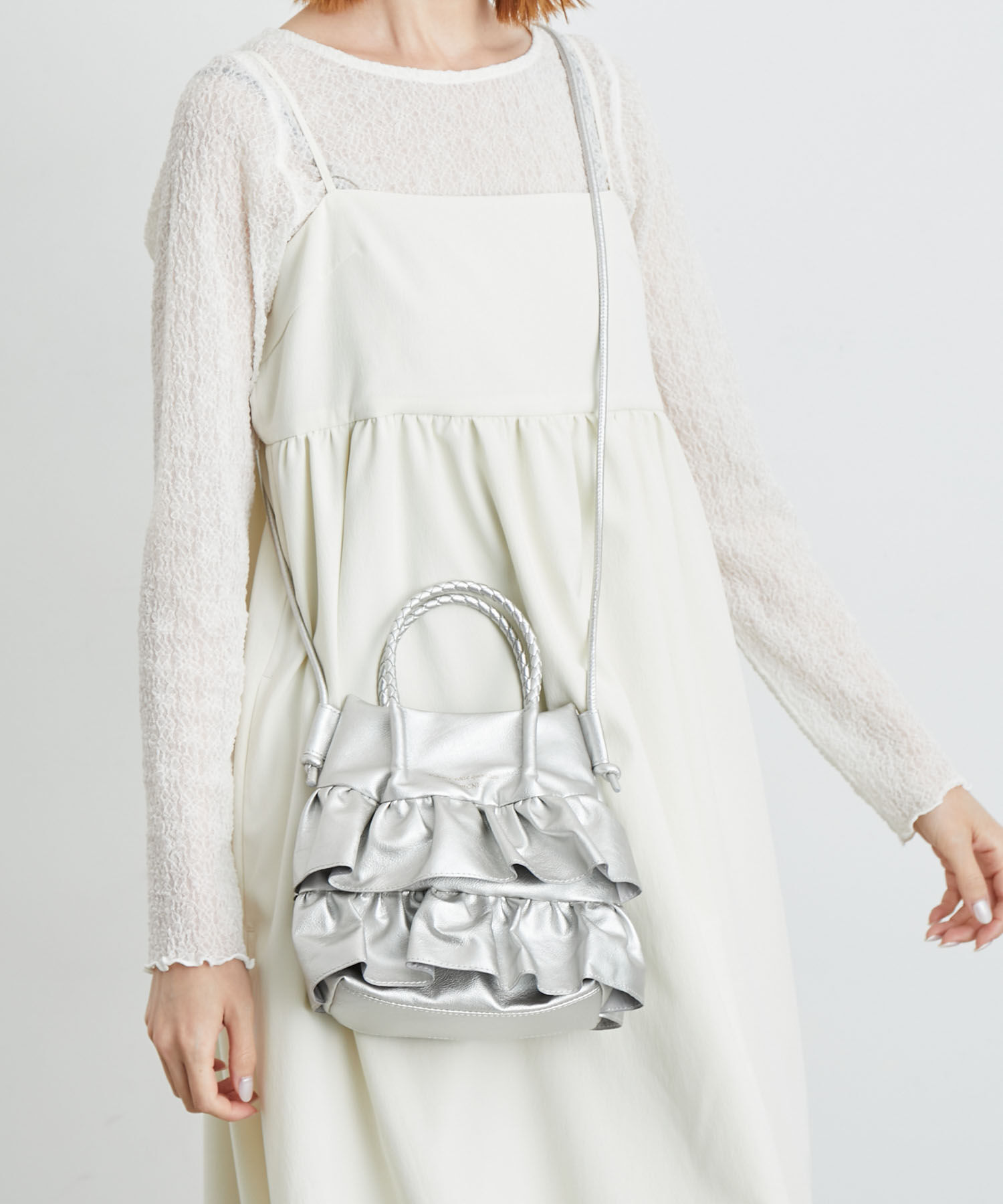 ROPE PICNIC PASSAGE「ダブルフリルメッシュハンドルミニショルダーバッグ」|ショルダー・メッセンジャー|シルバー(93)