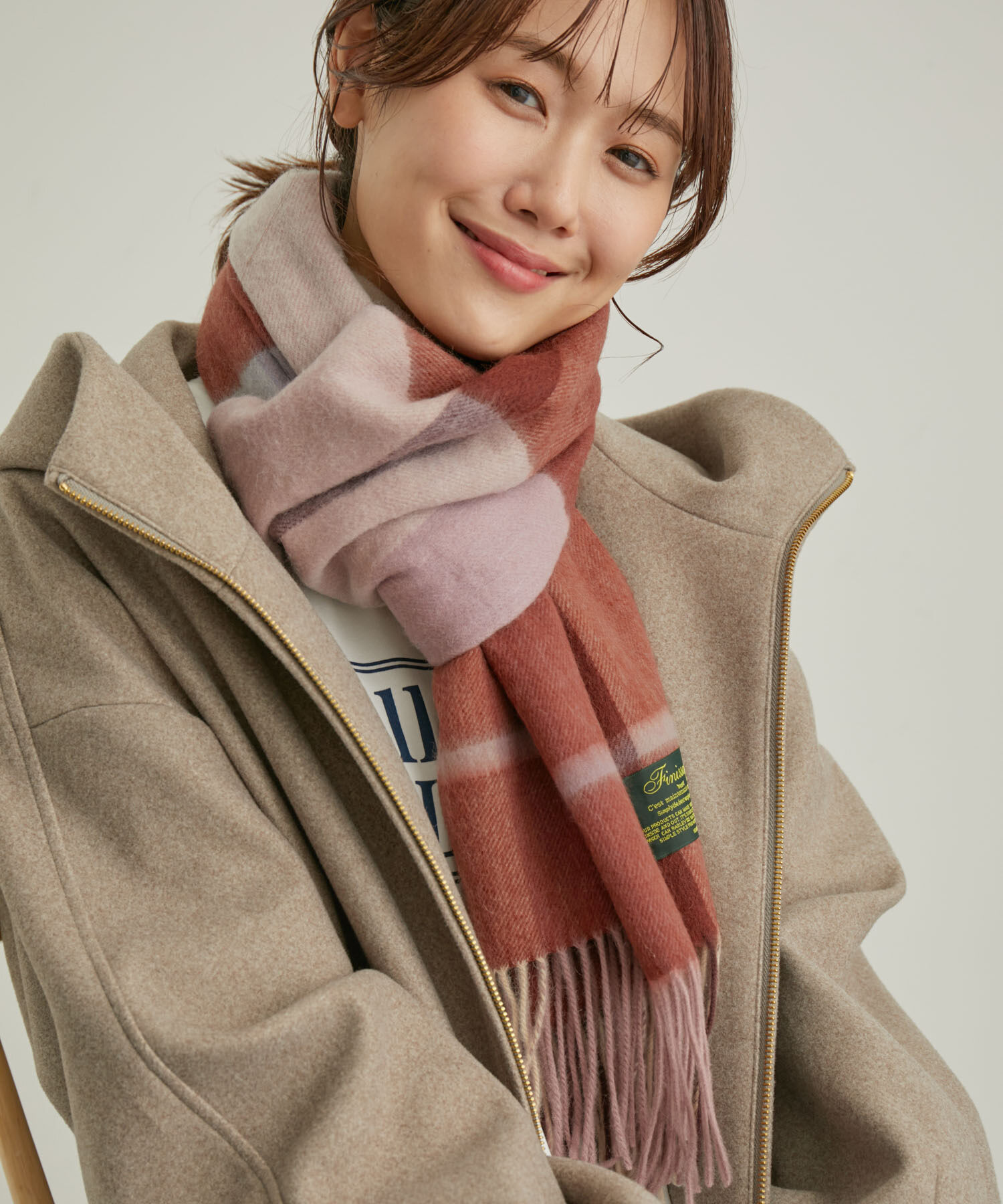 ROPE PICNIC PASSAGE「ウールチェックストール」|ストール|ブラウン(22)