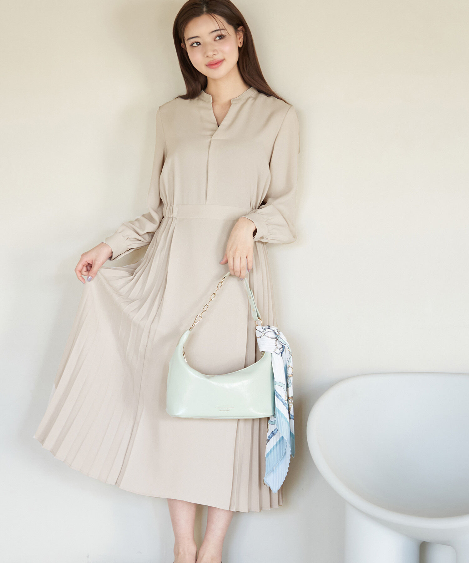 Rope&rsquo;Picnic「サイドプリーツキーネックワンピース」|ワンピース|ベージュ(27)