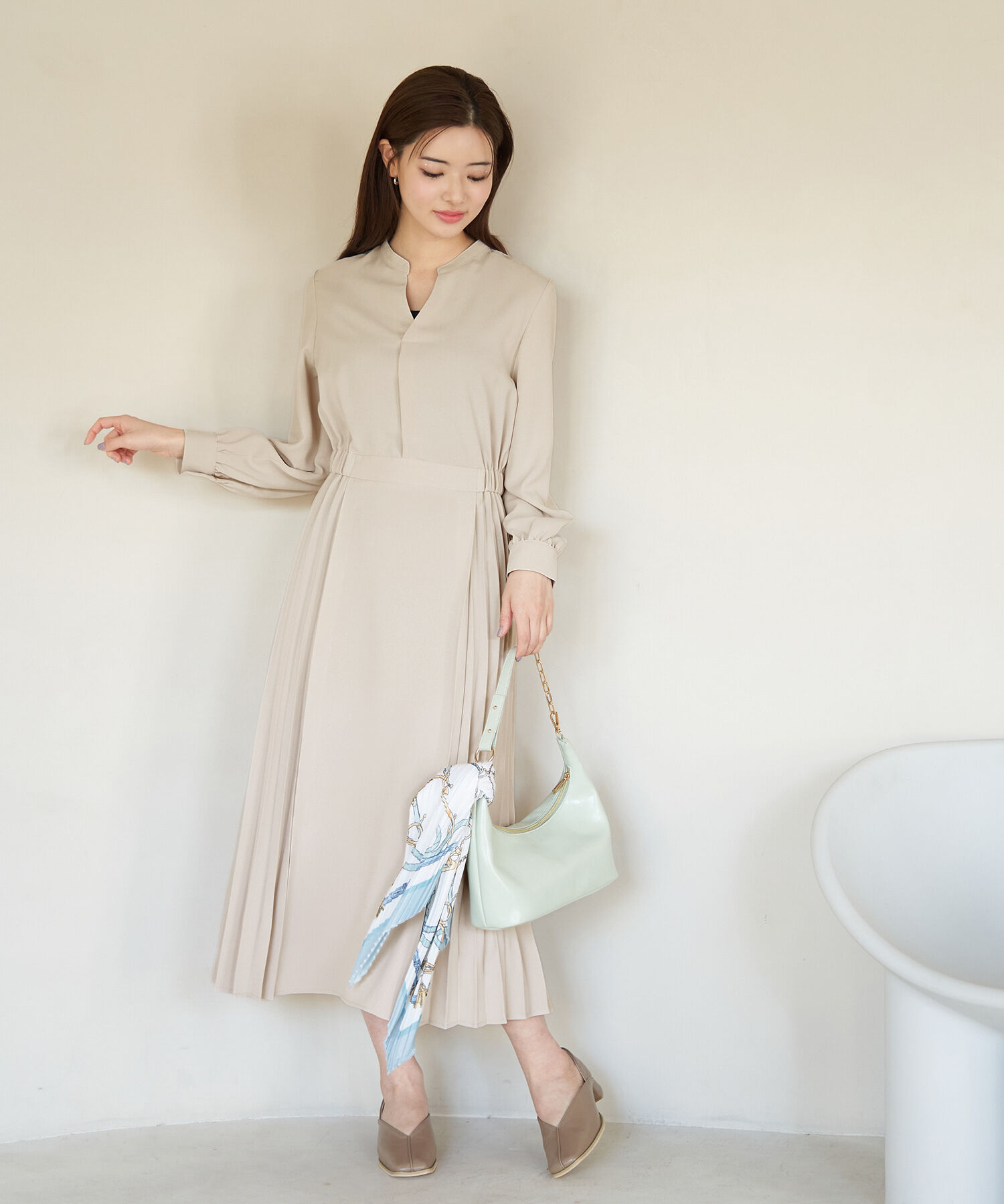 Rope&rsquo;Picnic「サイドプリーツキーネックワンピース」|ワンピース|