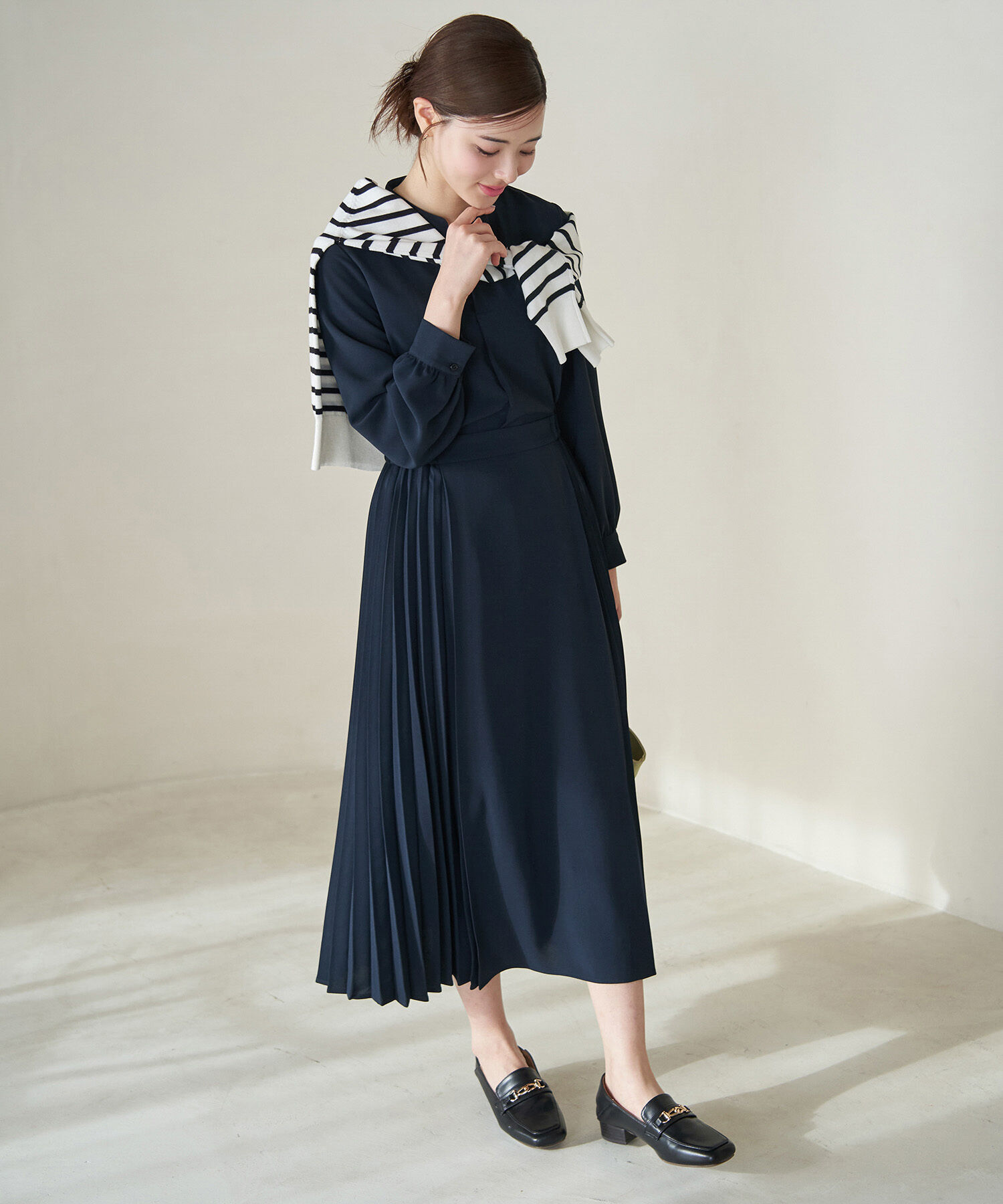 Rope&rsquo;Picnic「サイドプリーツキーネックワンピース」|ワンピース|