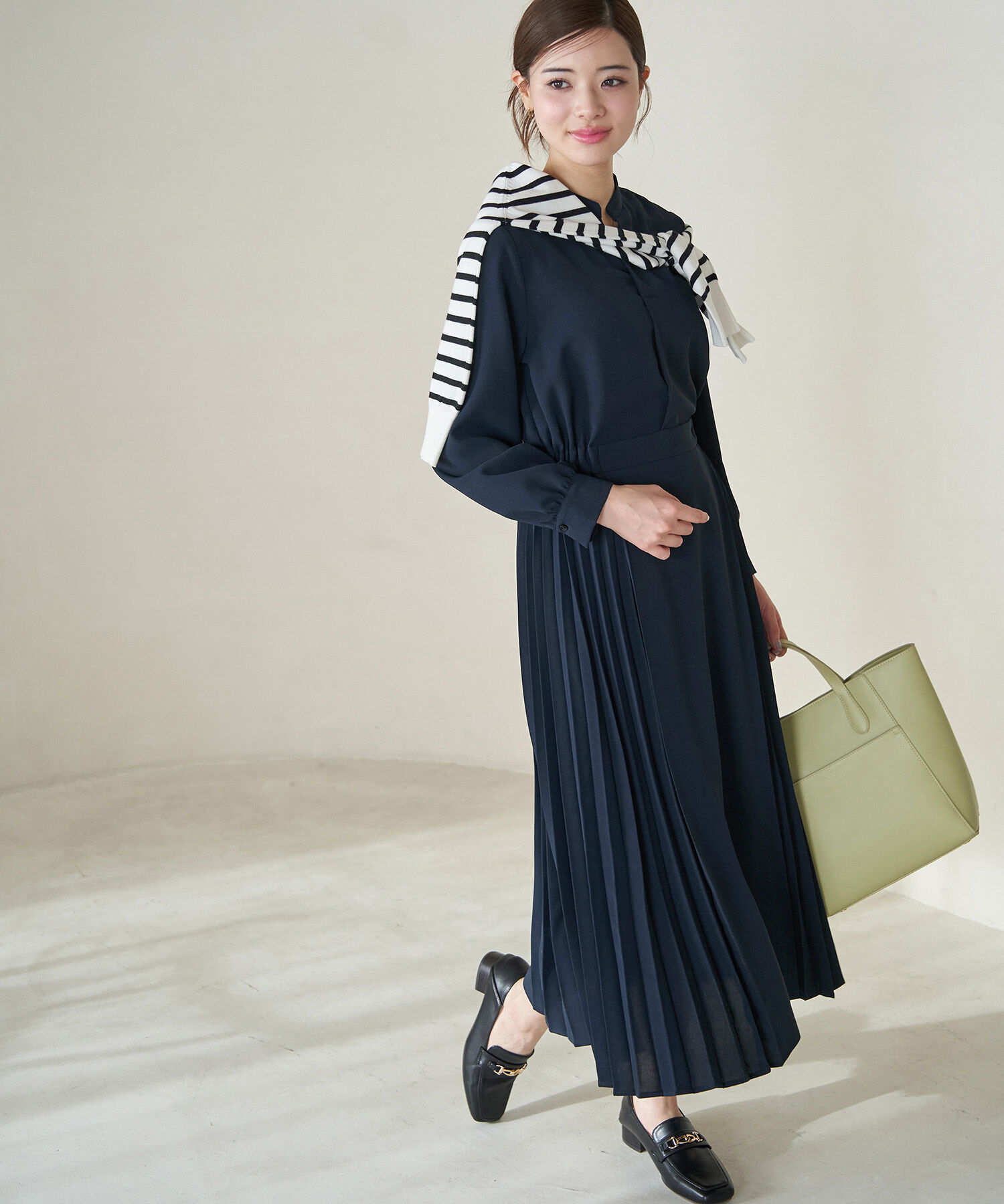 Rope&rsquo;Picnic「サイドプリーツキーネックワンピース」|ワンピース|