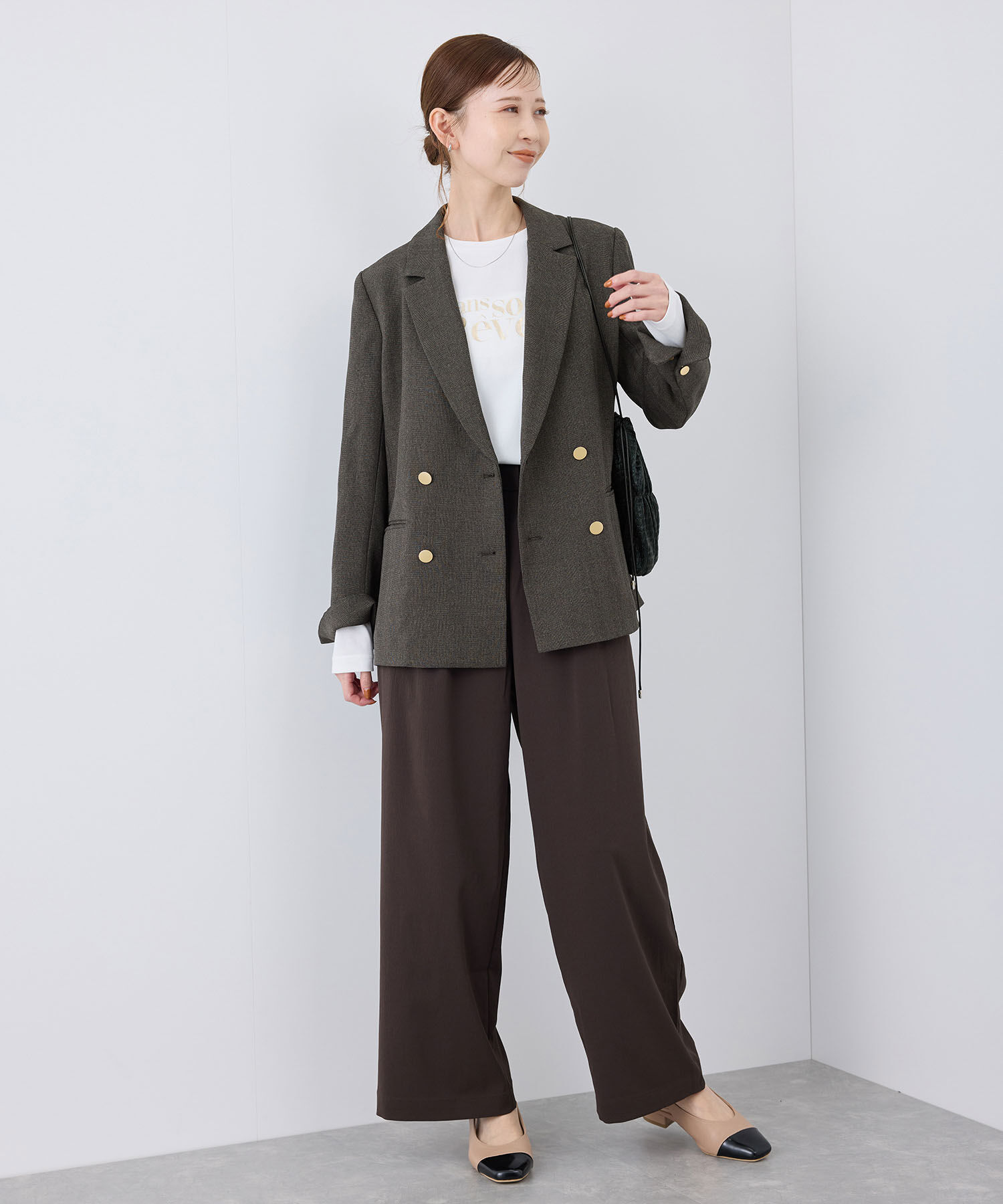 Rope&rsquo;Picnic「ウールライクサージ金ボタンジャケット(肩パットあり・総裏地)/セットアップ対応・リンクコーデ」|テーラードジャケット|