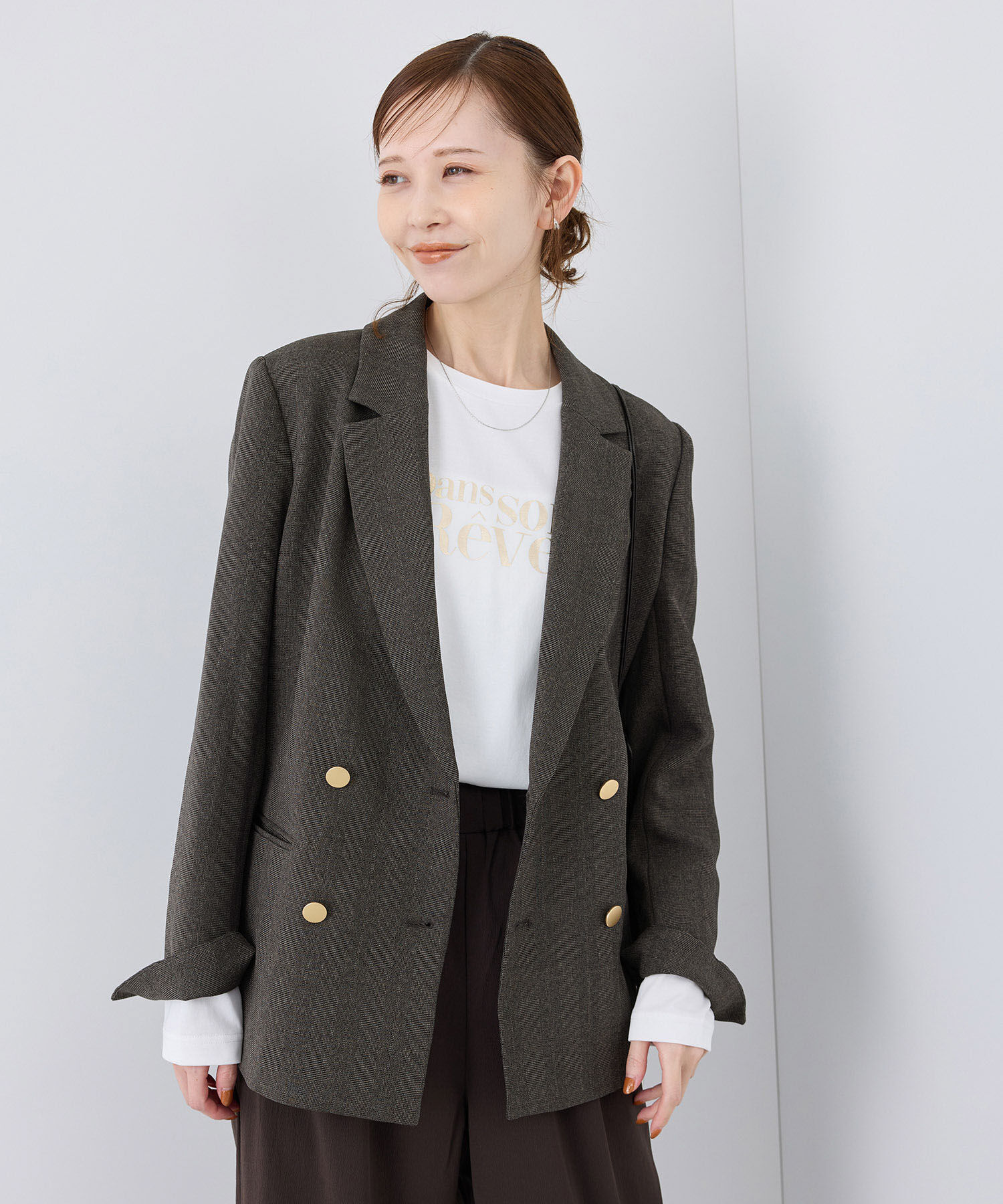 Rope&rsquo;Picnic「ウールライクサージ金ボタンジャケット(肩パットあり・総裏地)/セットアップ対応・リンクコーデ」|テーラードジャケット|