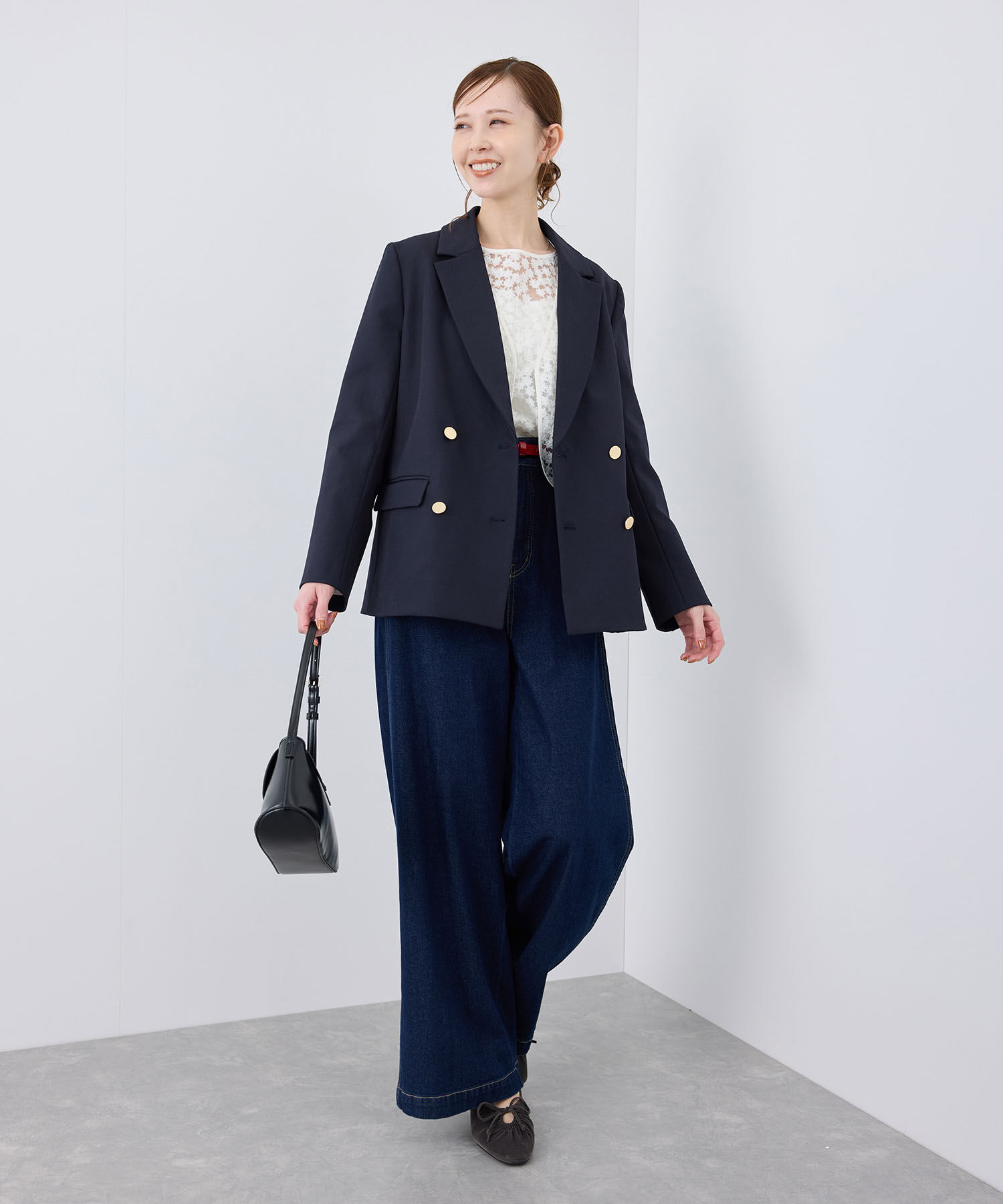 Rope&rsquo;Picnic「ウールライクサージ金ボタンジャケット(肩パットあり・総裏地)/セットアップ対応・リンクコーデ」|テーラードジャケット|