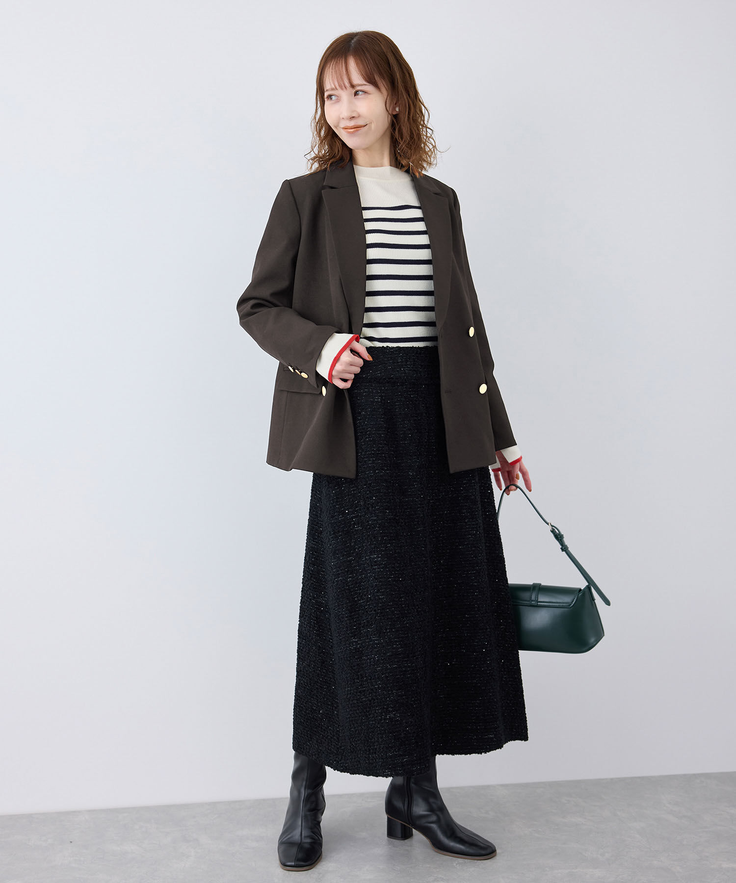 Rope&rsquo;Picnic「ウールライクサージ金ボタンジャケット(肩パットあり・総裏地)/セットアップ対応・リンクコーデ」|テーラードジャケット|