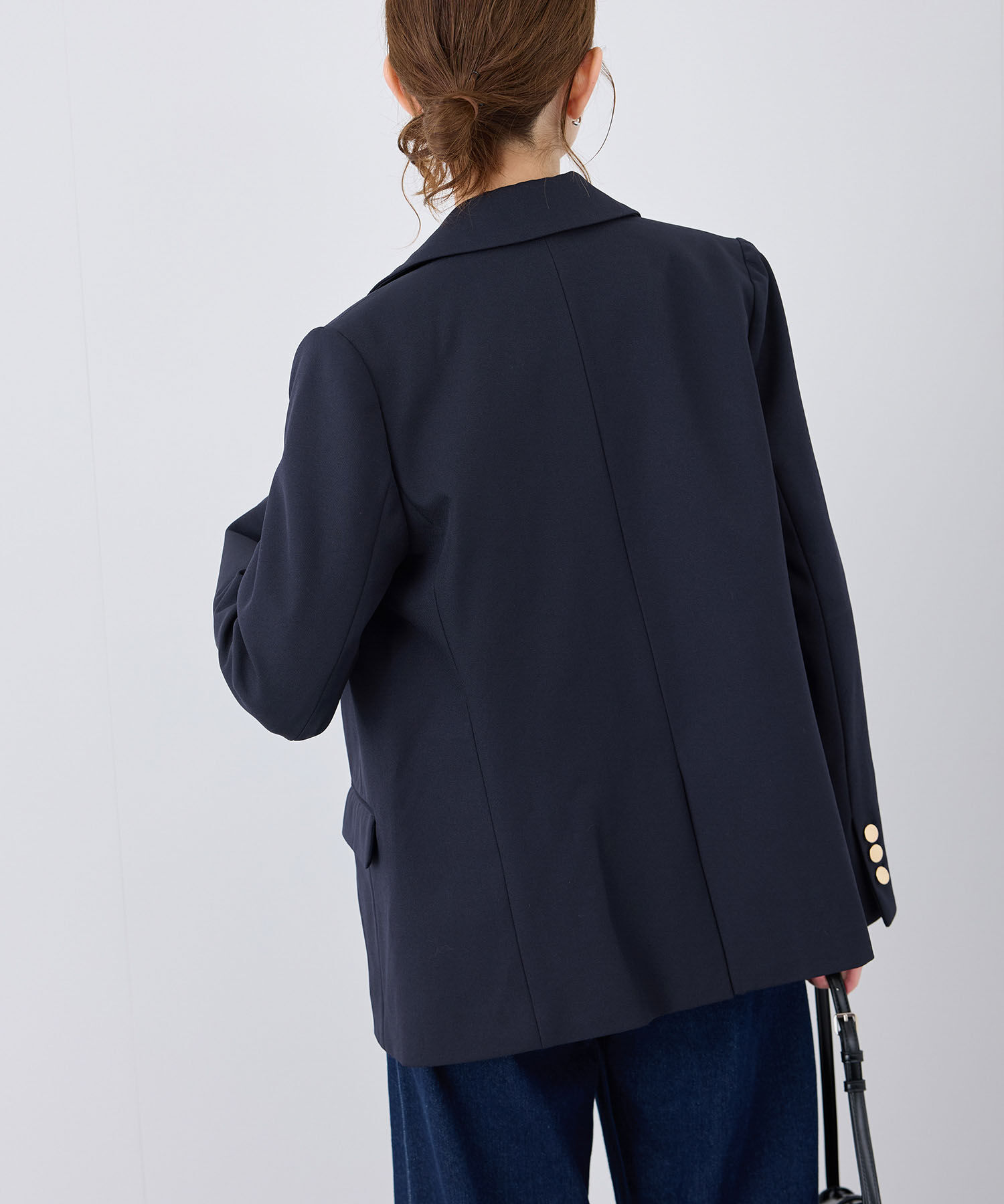 Rope&rsquo;Picnic「ウールライクサージ金ボタンジャケット(肩パットあり・総裏地)/セットアップ対応・リンクコーデ」|テーラードジャケット|