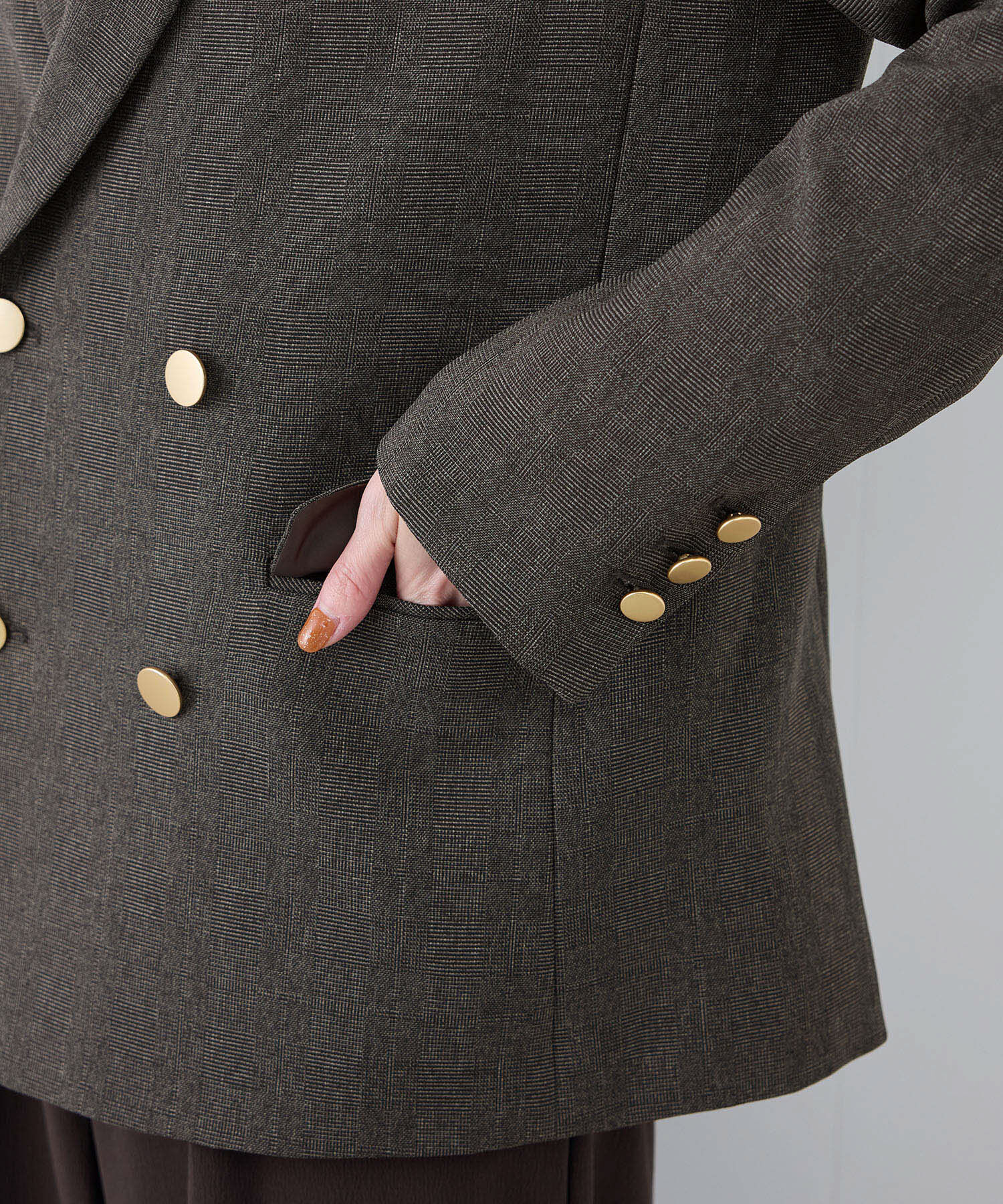 Rope&rsquo;Picnic「ウールライクサージ金ボタンジャケット(肩パットあり・総裏地)/セットアップ対応・リンクコーデ」|テーラードジャケット|