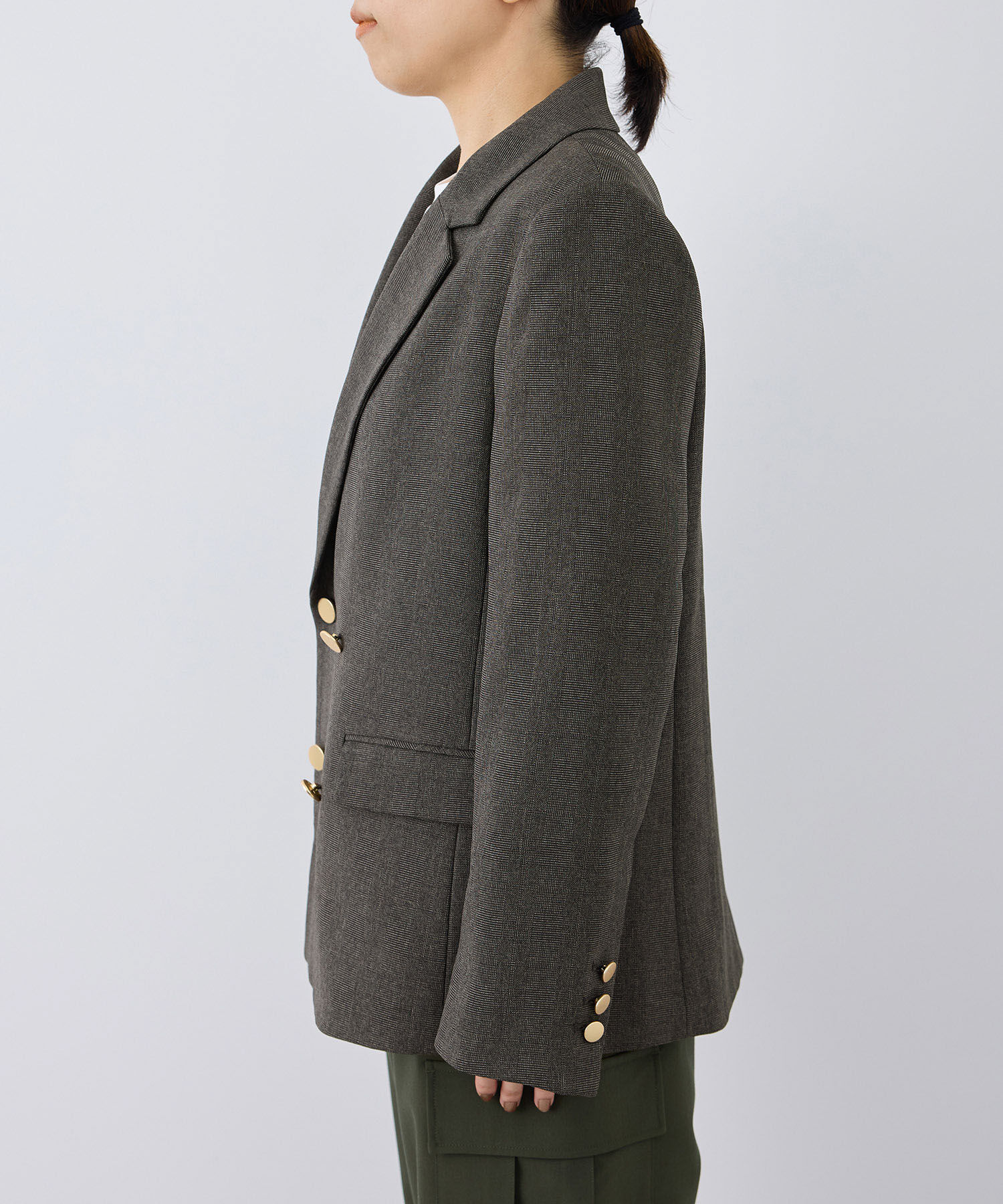 Rope&rsquo;Picnic「ウールライクサージ金ボタンジャケット(肩パットあり・総裏地)/セットアップ対応・リンクコーデ」|テーラードジャケット|