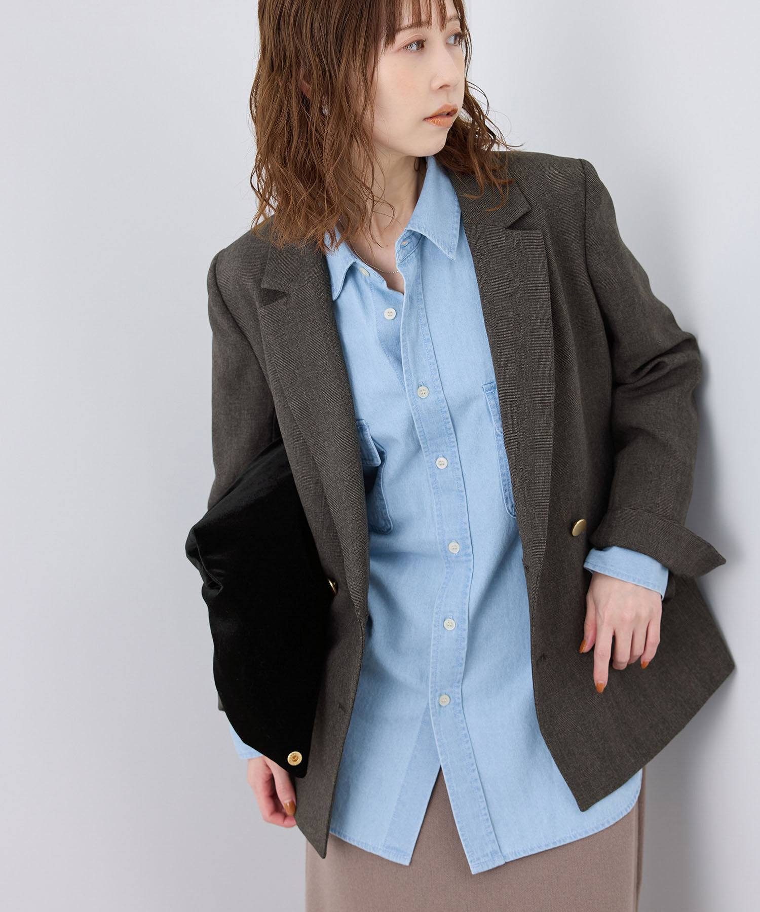 Rope&rsquo;Picnic「ウールライクサージ金ボタンジャケット(肩パットあり・総裏地)/セットアップ対応・リンクコーデ」|テーラードジャケット|