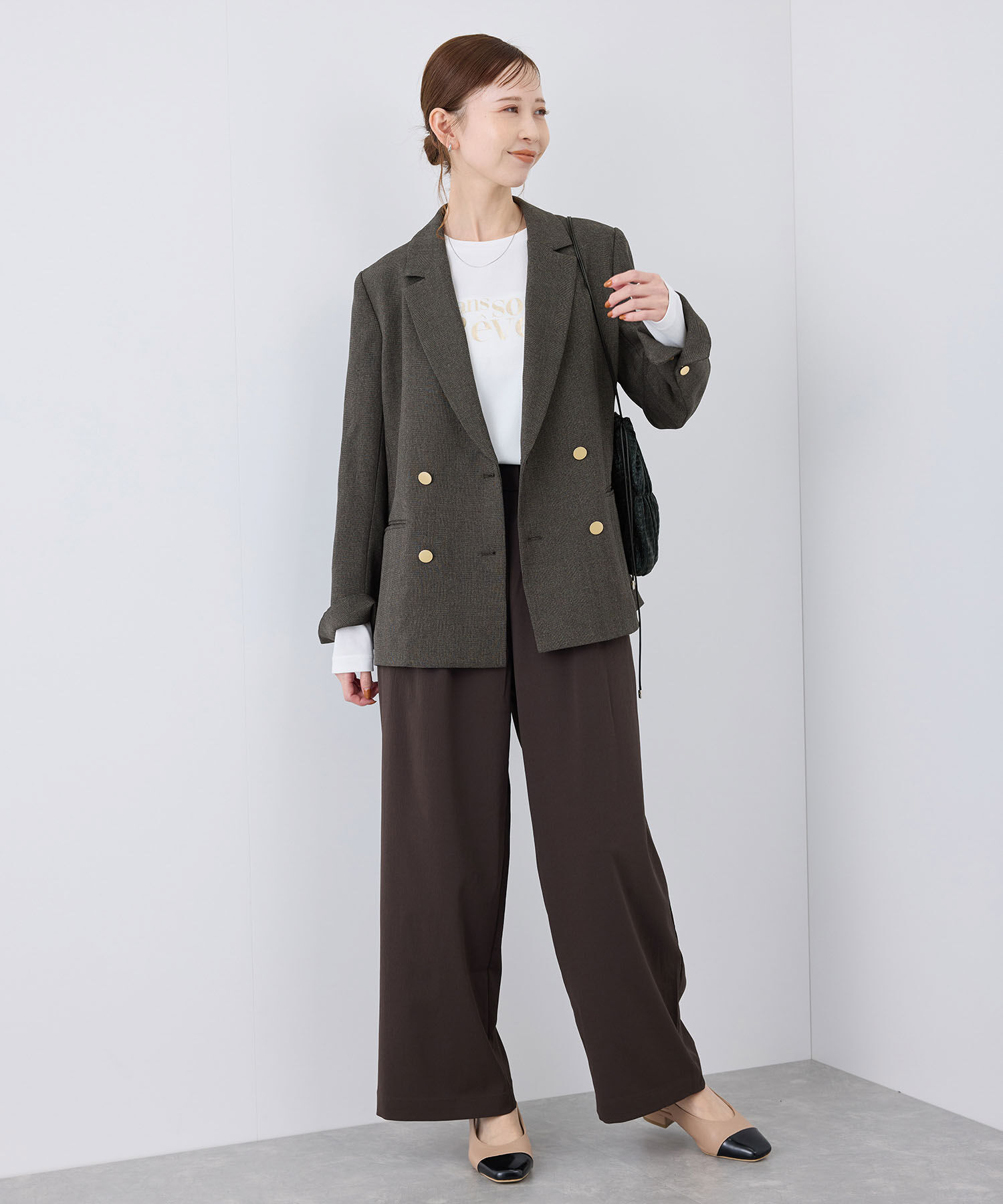 Rope&rsquo;Picnic「ウールライクサージ金ボタンジャケット(肩パットあり・総裏地)/セットアップ対応・リンクコーデ」|テーラードジャケット|