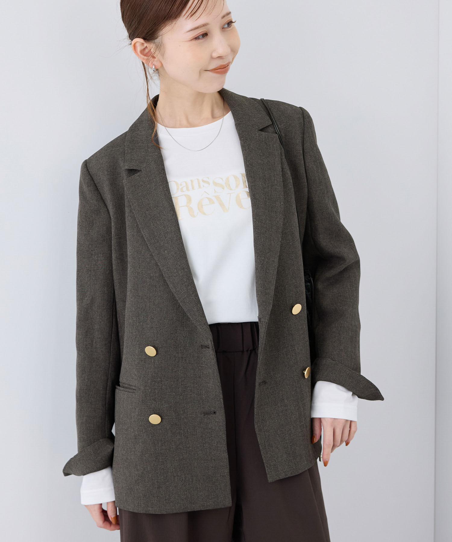 Rope&rsquo;Picnic「ウールライクサージ金ボタンジャケット(肩パットあり・総裏地)/セットアップ対応・リンクコーデ」|テーラードジャケット|