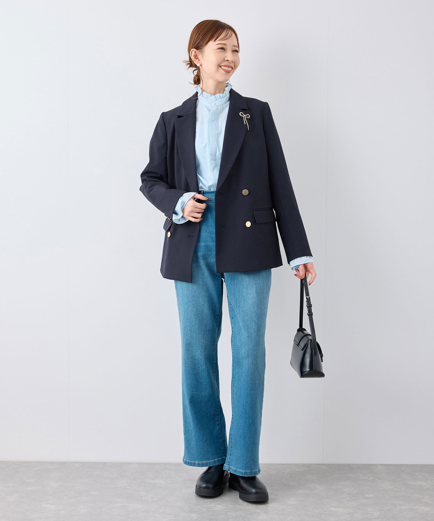 Rope&rsquo;Picnic「ウールライクサージ金ボタンジャケット(肩パットあり・総裏地)/セットアップ対応・リンクコーデ」|テーラードジャケット|