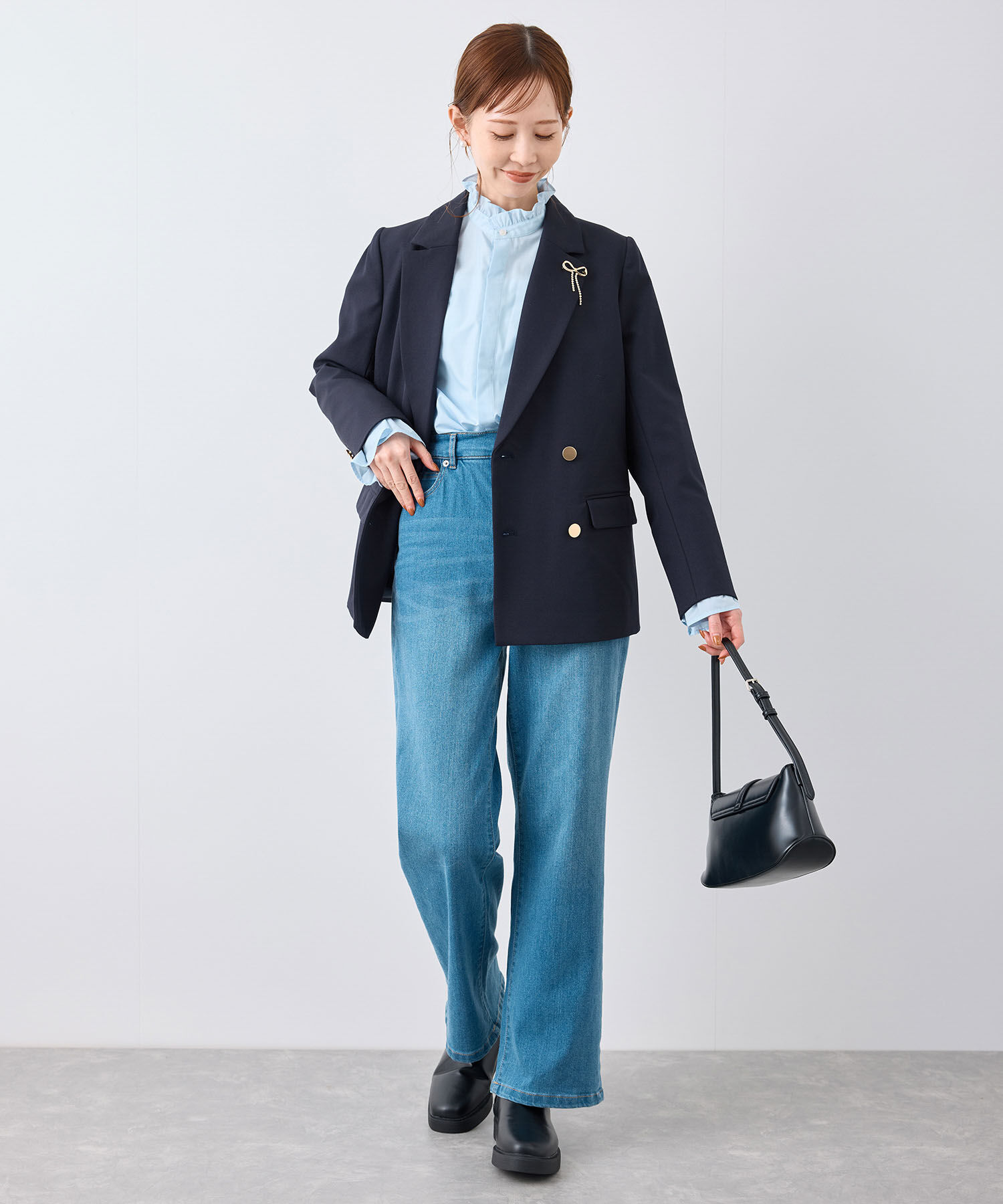 Rope&rsquo;Picnic「ウールライクサージ金ボタンジャケット(肩パットあり・総裏地)/セットアップ対応・リンクコーデ」|テーラードジャケット|