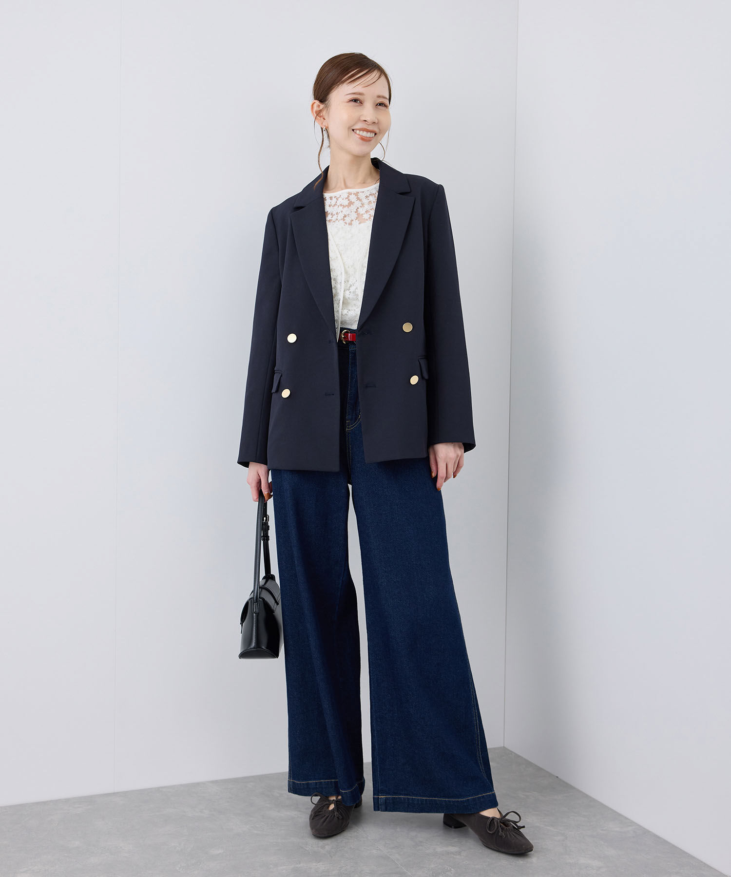 Rope&rsquo;Picnic「ウールライクサージ金ボタンジャケット(肩パットあり・総裏地)/セットアップ対応・リンクコーデ」|テーラードジャケット|