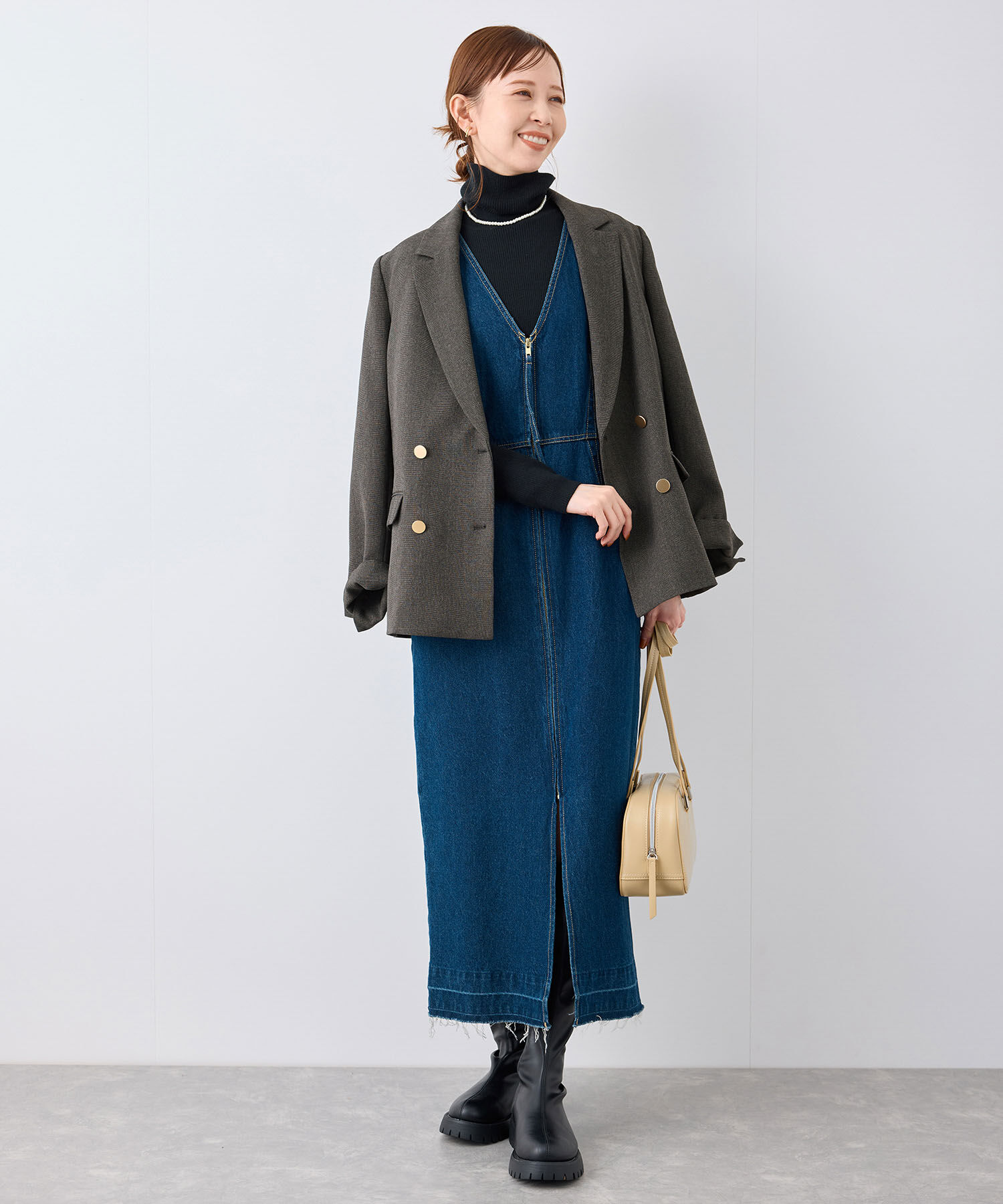 Rope&rsquo;Picnic「ウールライクサージ金ボタンジャケット(肩パットあり・総裏地)/セットアップ対応・リンクコーデ」|テーラードジャケット|