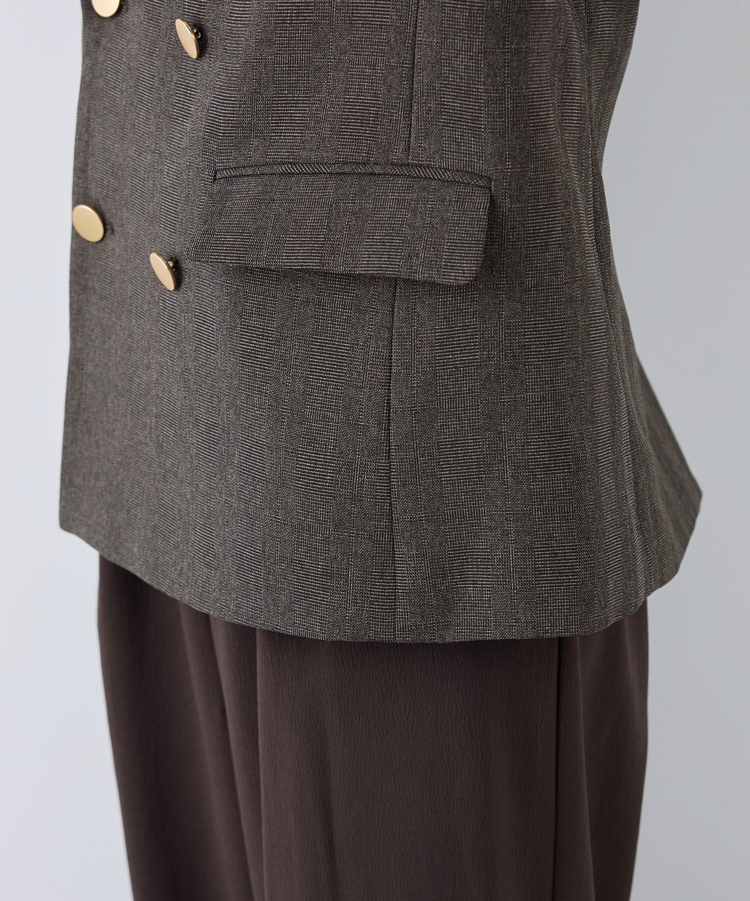 Rope&rsquo;Picnic「ウールライクサージ金ボタンジャケット(肩パットあり・総裏地)/セットアップ対応・リンクコーデ」|テーラードジャケット|