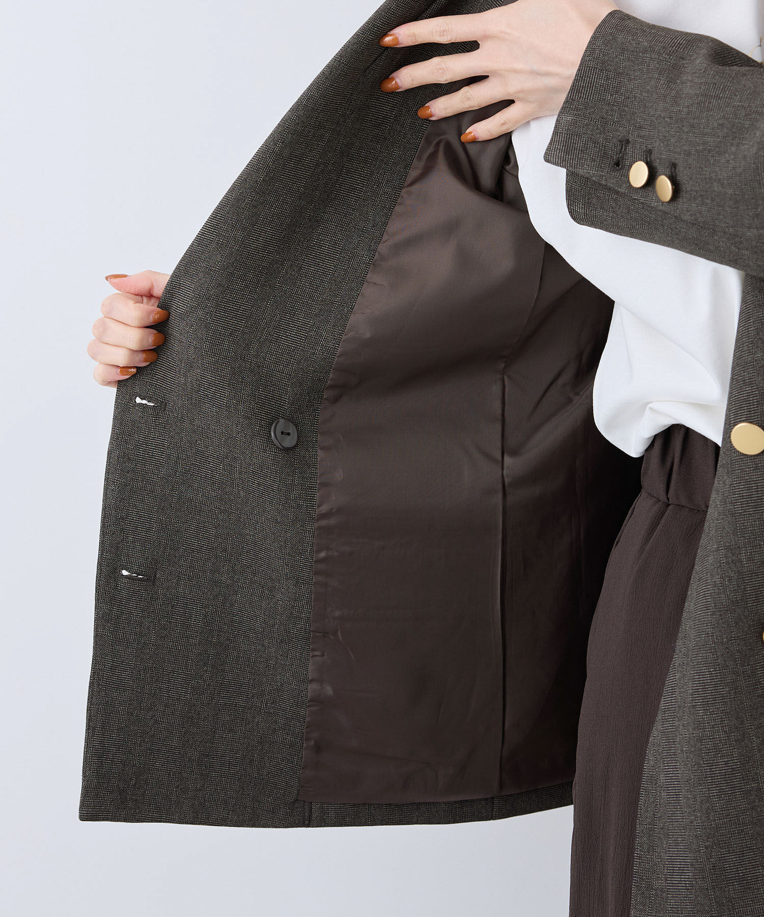 Rope&rsquo;Picnic「ウールライクサージ金ボタンジャケット(肩パットあり・総裏地)/セットアップ対応・リンクコーデ」|テーラードジャケット|