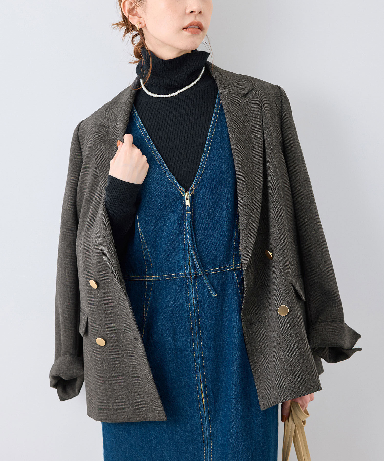 Rope&rsquo;Picnic「ウールライクサージ金ボタンジャケット(肩パットあり・総裏地)/セットアップ対応・リンクコーデ」|テーラードジャケット|