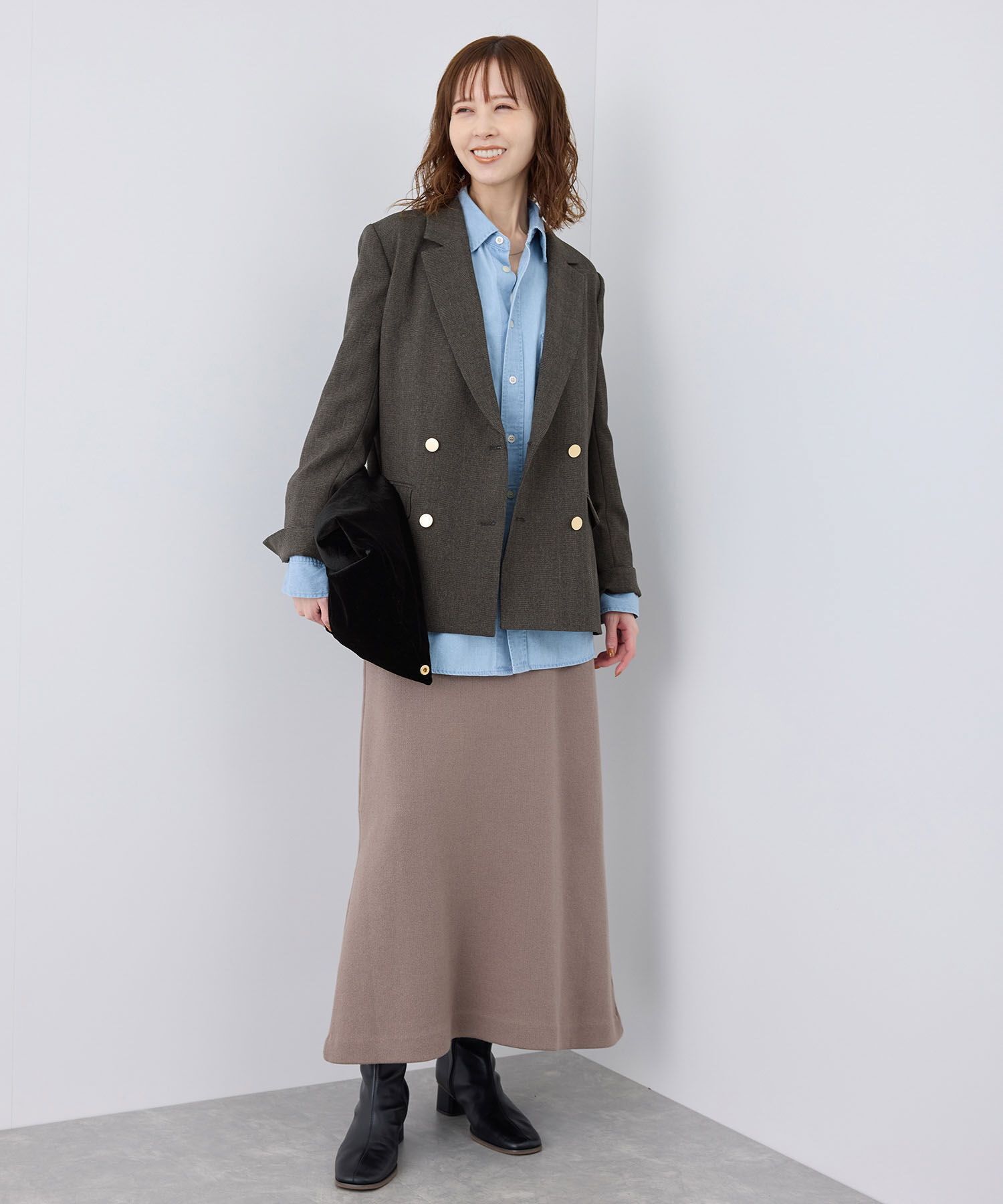 Rope&rsquo;Picnic「ウールライクサージ金ボタンジャケット(肩パットあり・総裏地)/セットアップ対応・リンクコーデ」|テーラードジャケット|