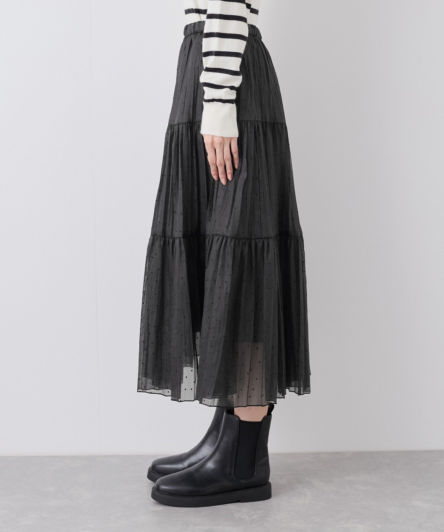 Rope&rsquo;Picnic「着丈が選べるペーパーライクドットティアードスカート」|スカート|