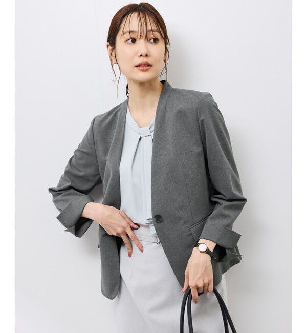 Rope&rsquo;Picnic「【UV対応】【リネンライク・シリーズ】ノーラペルジャケット/通勤・セットアップ対応」|ノーカラージャケット|