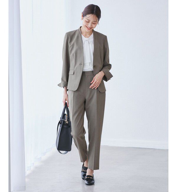 Rope&rsquo;Picnic「【UV対応】【リネンライク・シリーズ】ノーラペルジャケット/通勤・セットアップ対応」|ノーカラージャケット|