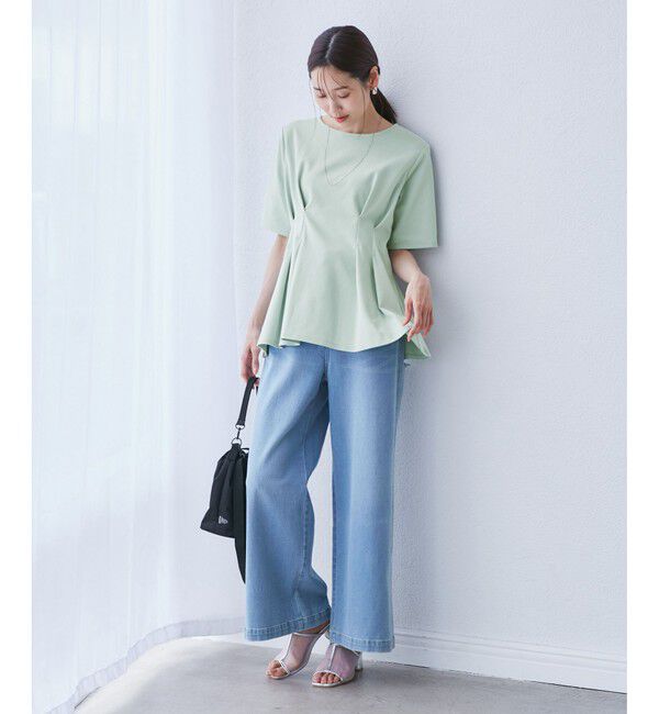 Rope&rsquo;Picnic「(接触冷感&times;UVカット)ウエストタックペプラムトップス」|Tシャツ・カットソー|