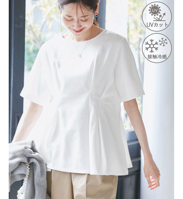 Rope&rsquo;Picnic「(接触冷感&times;UVカット)ウエストタックペプラムトップス」|Tシャツ・カットソー|ホワイト(10)