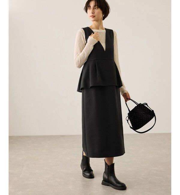 Rope&rsquo;Picnic「【新色追加】レイヤード風ペプラムジャンパースカート」|ワンピース|