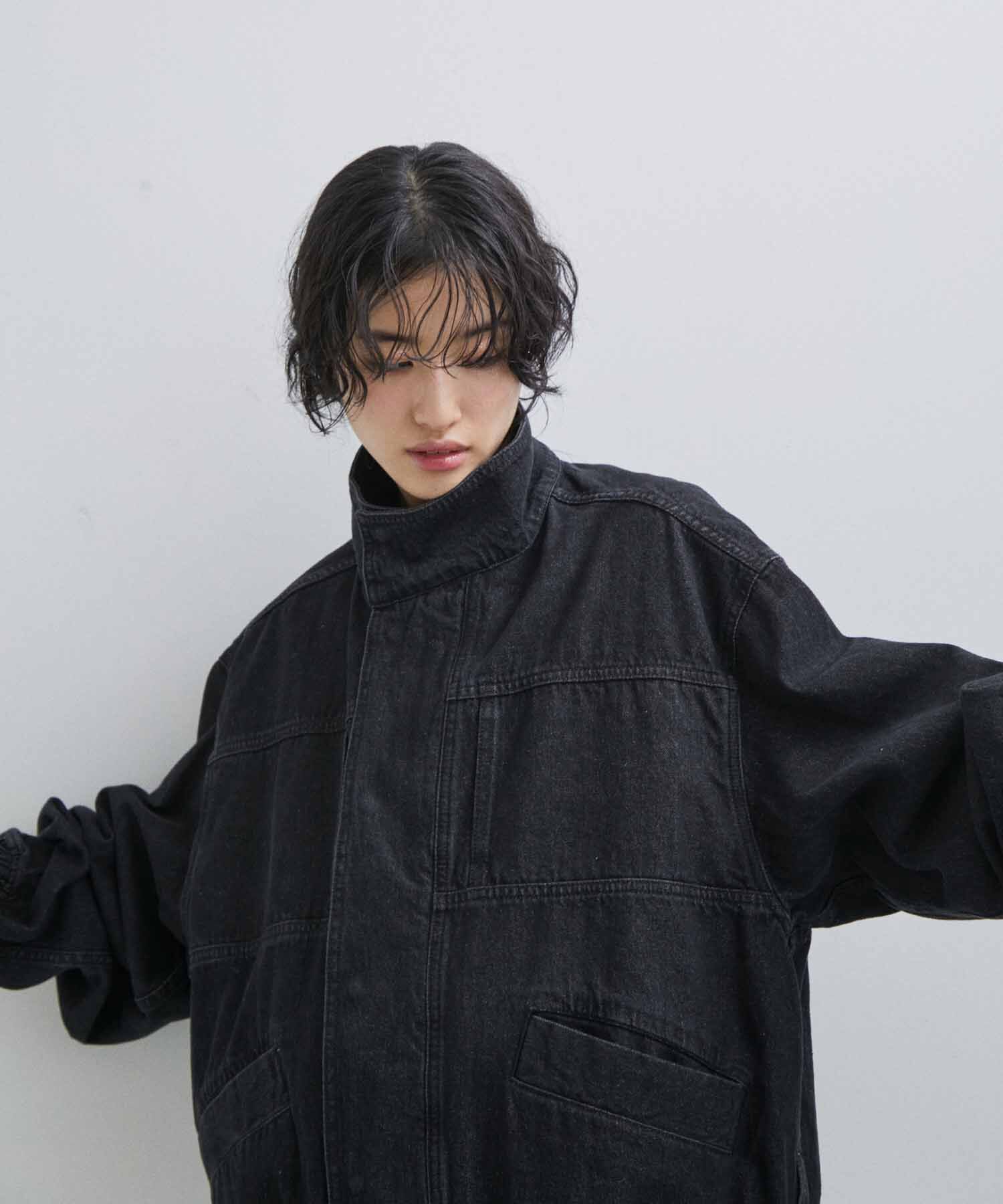 ADAM ET ROPE'「【コットンUSA】ドライタッチ デニム スタンドカラー ブルゾン / Gジャン / サステナブル / セットアップ対」|デニムジャケット|