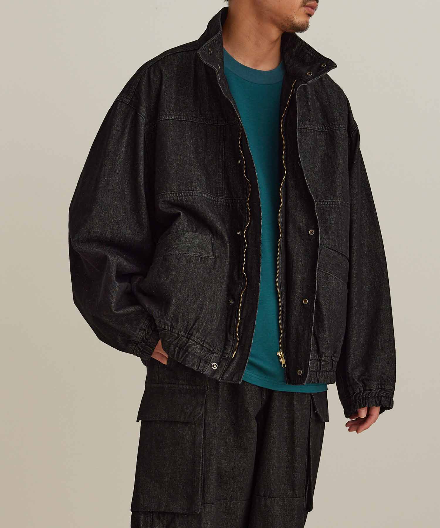 ADAM ET ROPE'「【コットンUSA】ドライタッチ デニム スタンドカラー ブルゾン / Gジャン / サステナブル / セットアップ対」|デニムジャケット|