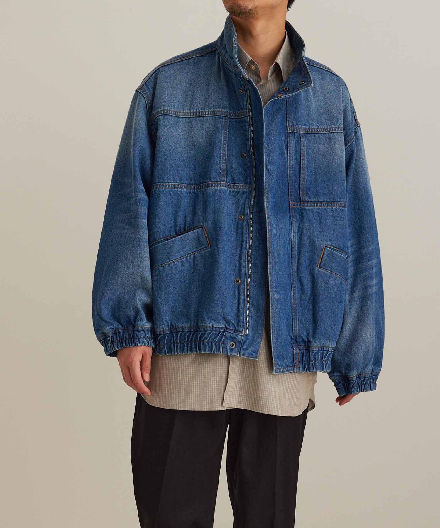 ADAM ET ROPE'「【コットンUSA】ドライタッチ デニム スタンドカラー ブルゾン / Gジャン / サステナブル / セットアップ対」|デニムジャケット|