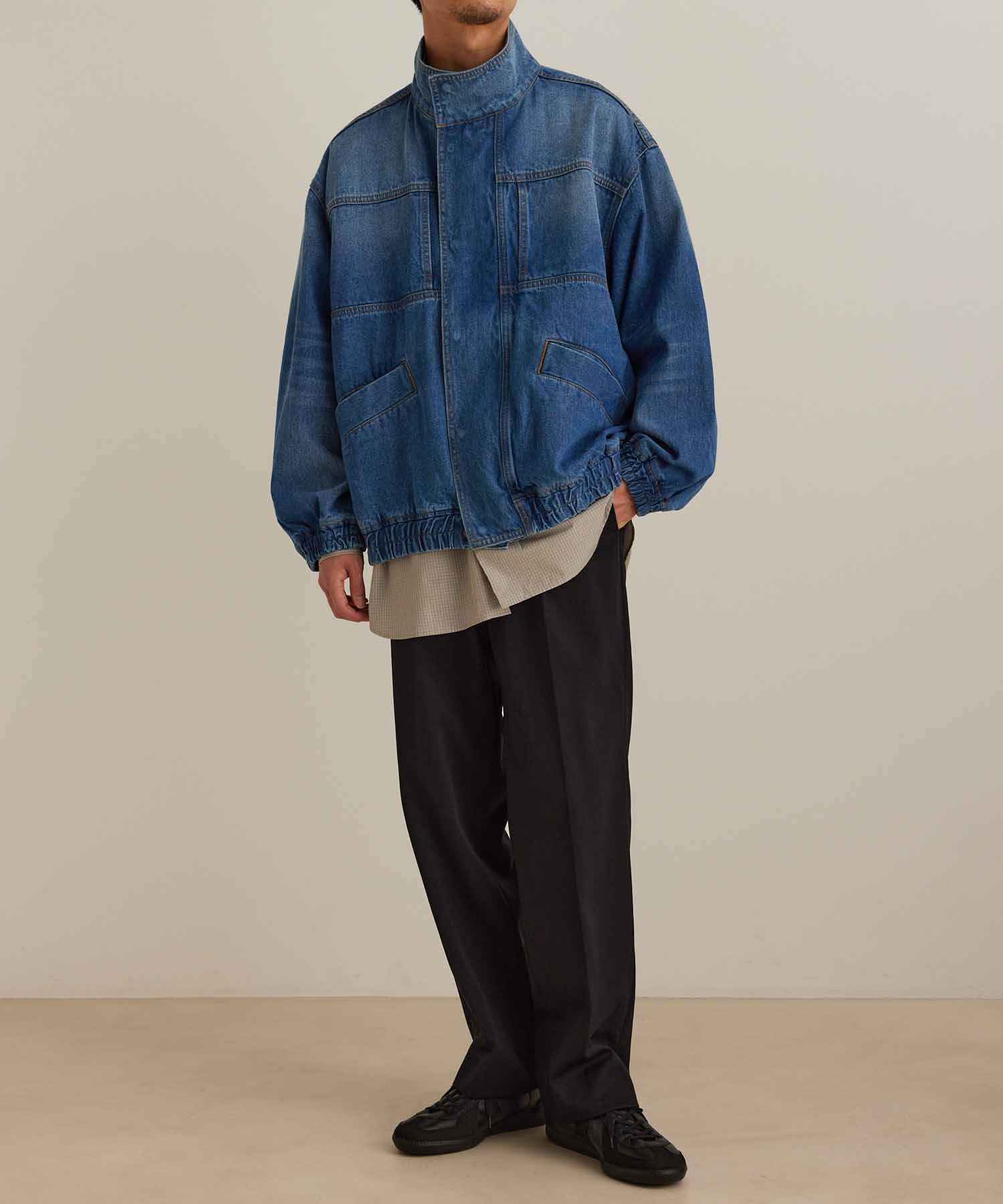 ADAM ET ROPE'「【コットンUSA】ドライタッチ デニム スタンドカラー ブルゾン / Gジャン / サステナブル / セットアップ対」|デニムジャケット|