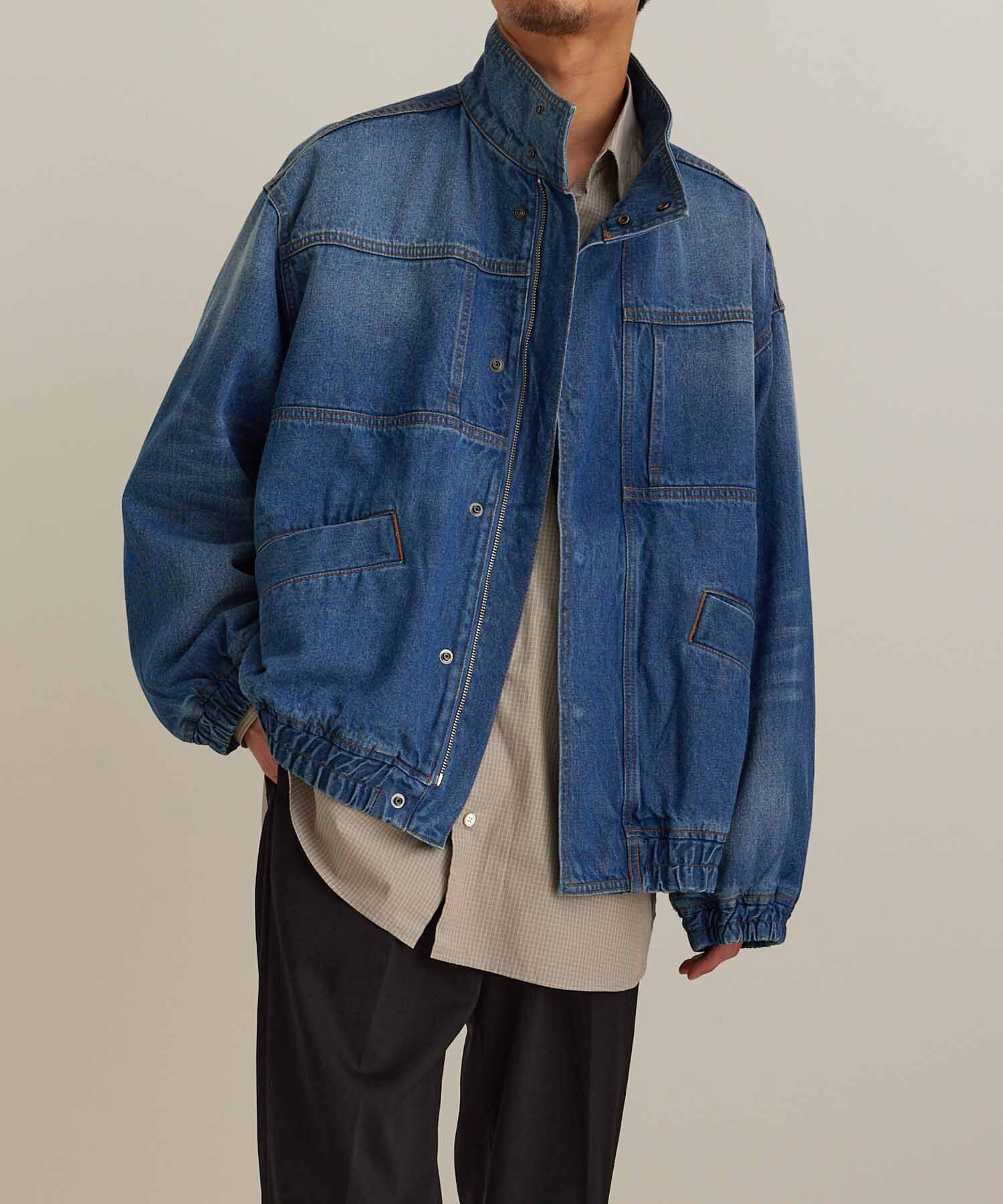 ADAM ET ROPE'「【コットンUSA】ドライタッチ デニム スタンドカラー ブルゾン / Gジャン / サステナブル / セットアップ対」|デニムジャケット|