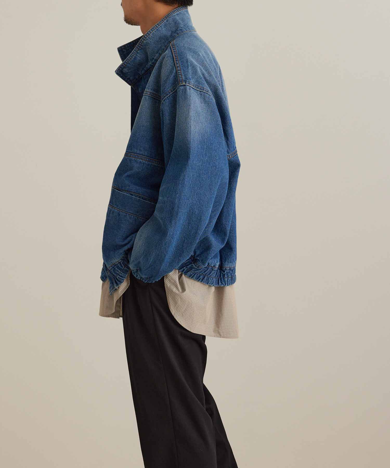 ADAM ET ROPE'「【コットンUSA】ドライタッチ デニム スタンドカラー ブルゾン / Gジャン / サステナブル / セットアップ対」|デニムジャケット|