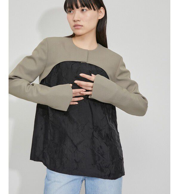 ADAM ET ROPE'「【新色追加】ジャケットボレロ」|ノーカラージャケット|