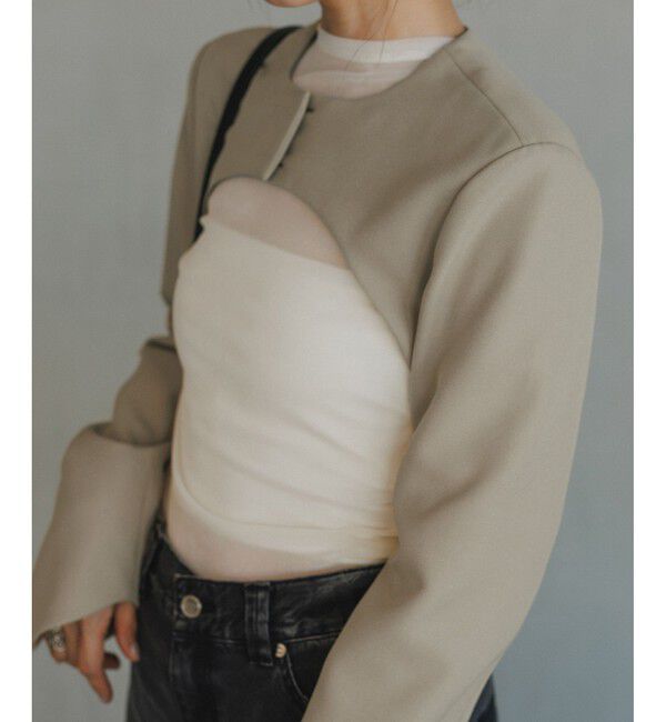 ADAM ET ROPE'「【新色追加】ジャケットボレロ」|ノーカラージャケット|