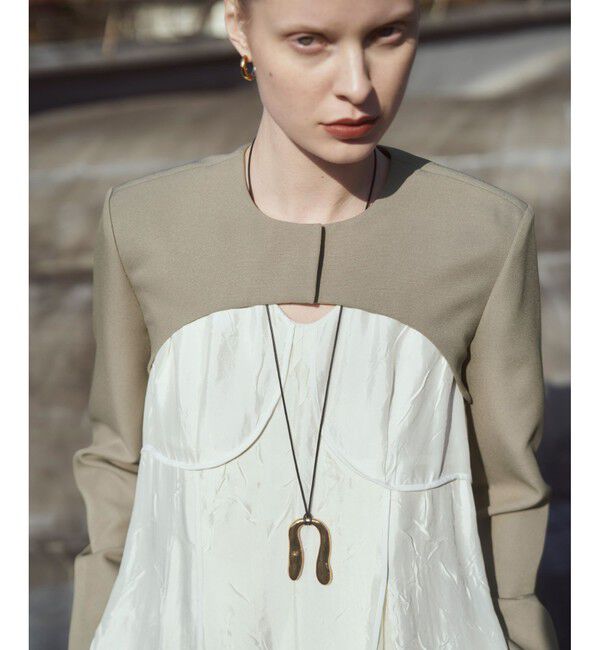 ADAM ET ROPE'「【新色追加】ジャケットボレロ」|ノーカラージャケット|ベージュサブ