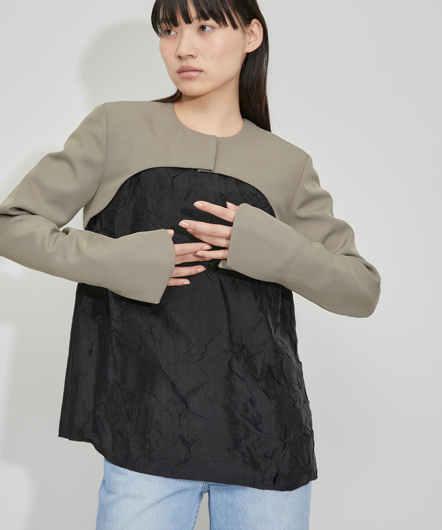 ADAM ET ROPE'「【新色追加】ジャケットボレロ」|ノーカラージャケット|