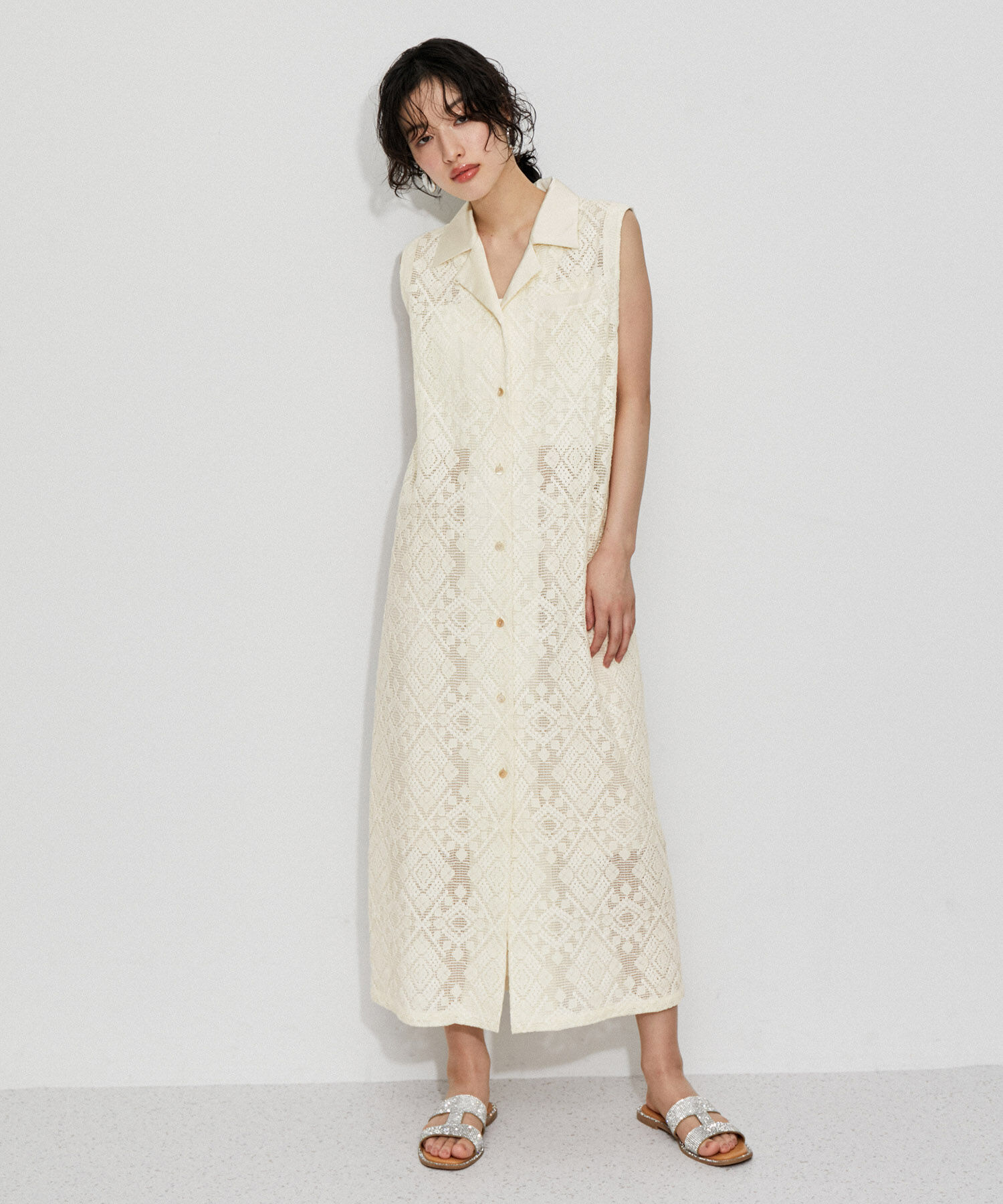 ADAM ET ROPE'「オープンカラーレースワンピース」|その他|