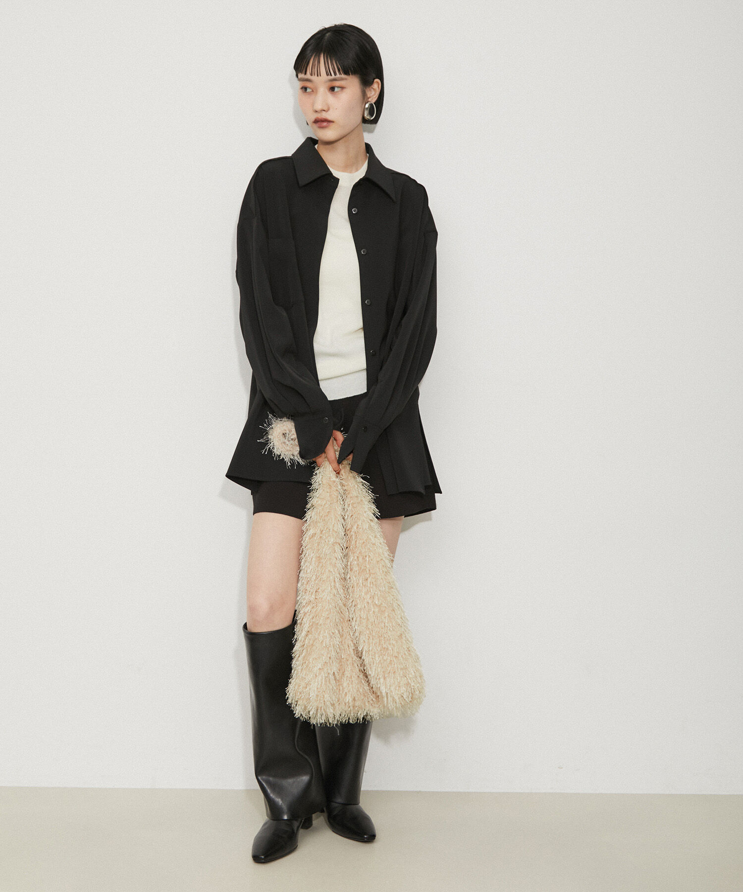 ADAM ET ROPE'「【サステナブル】フリンジファーワンハンドルバッグ」|ハンドバッグ|