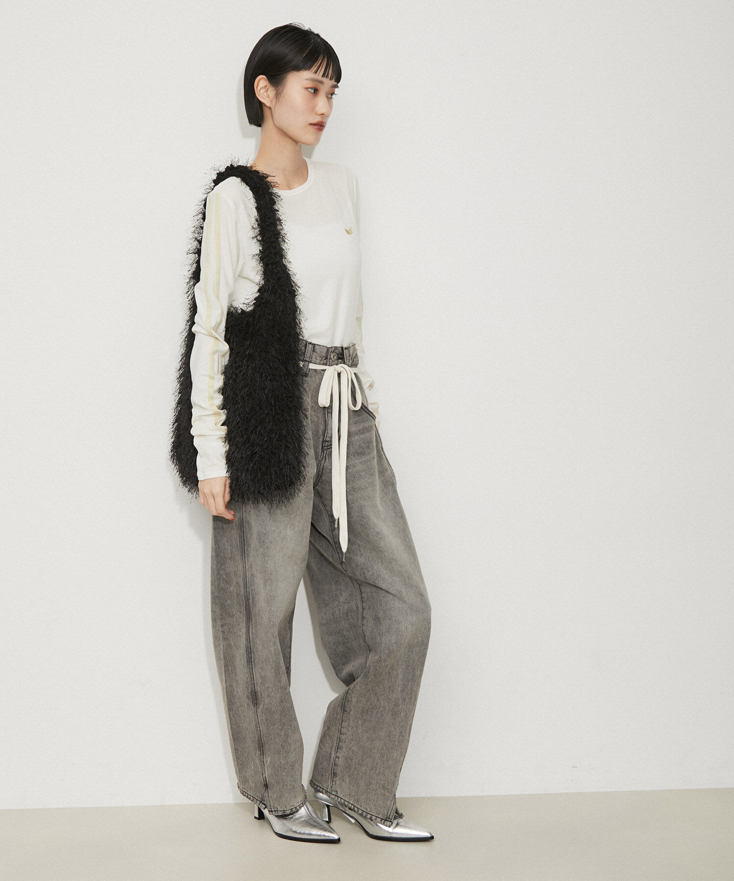 ADAM ET ROPE'「【サステナブル】フリンジファーワンハンドルバッグ」|ハンドバッグ|