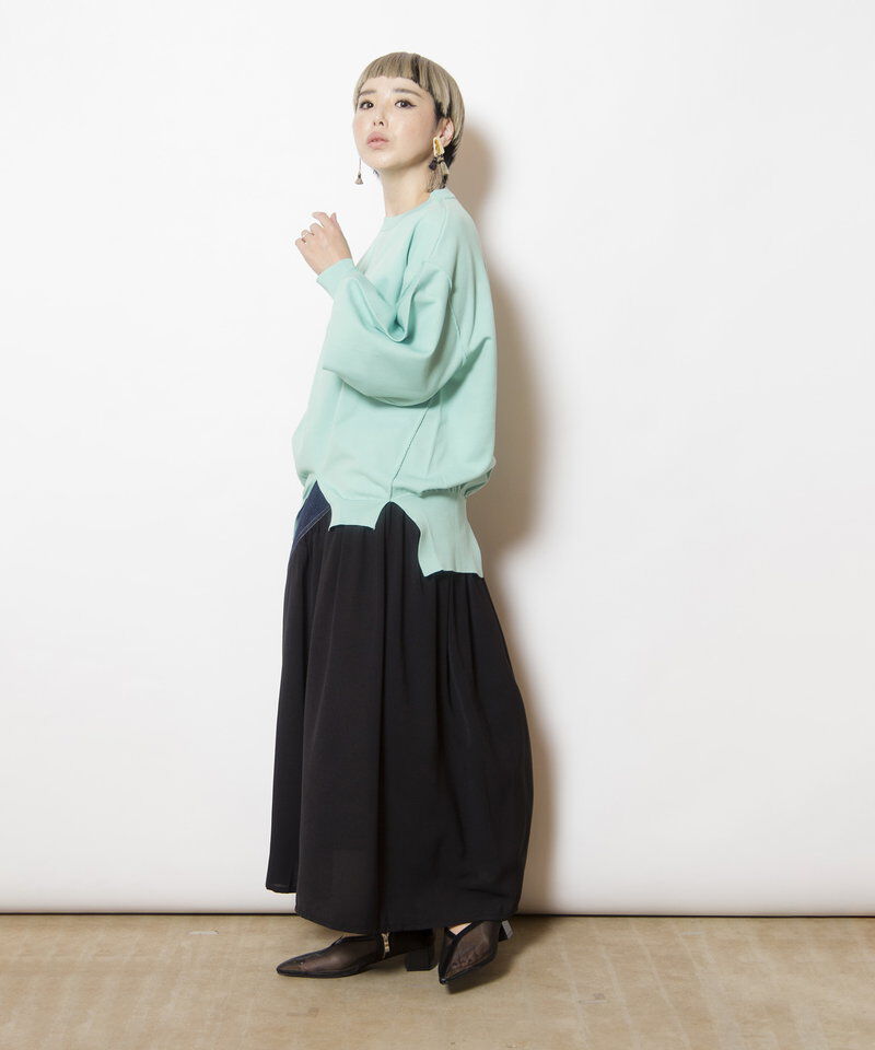  「ギャザー切替デニムスカート」|スカート|