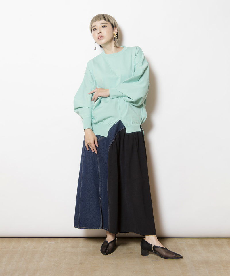  「ギャザー切替デニムスカート」|スカート|