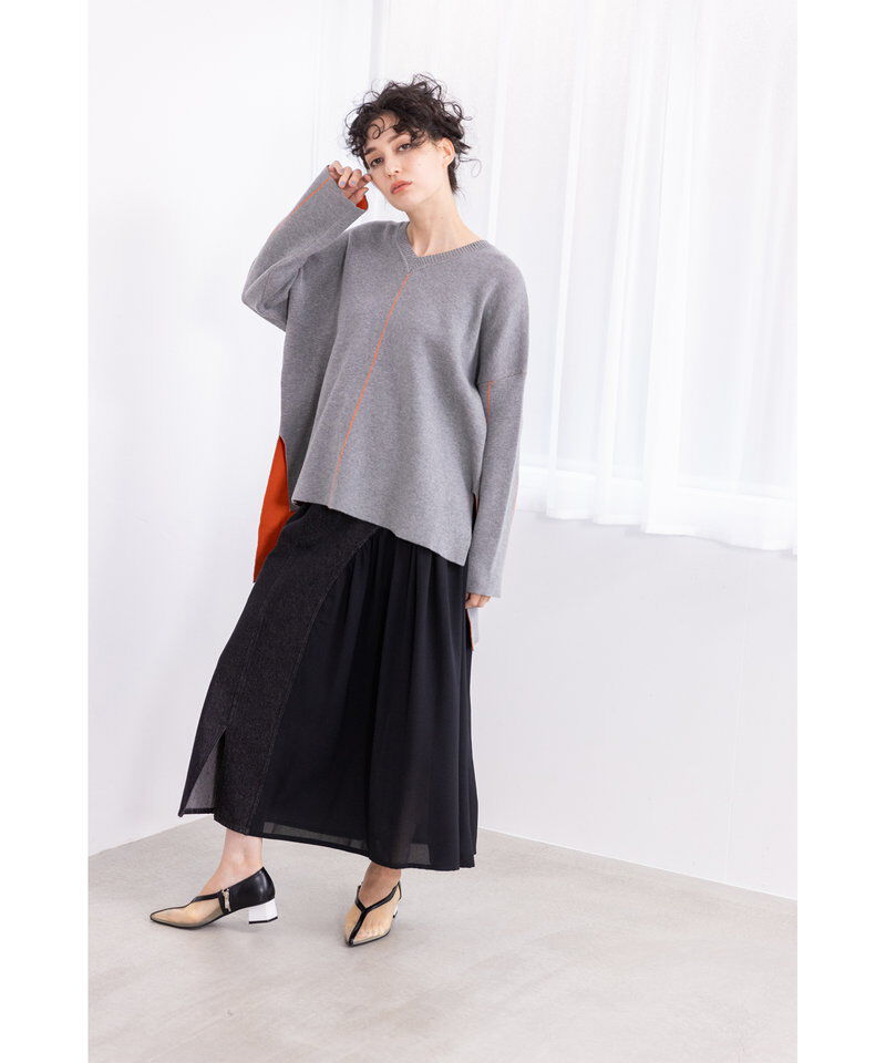  「ギャザー切替デニムスカート」|スカート|