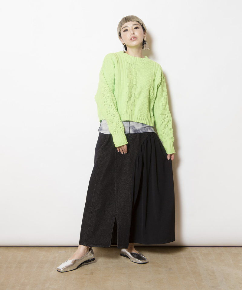  「ギャザー切替デニムスカート」|スカート|